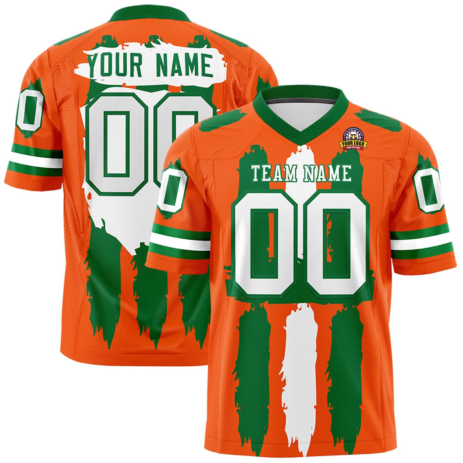 Custom Flag Football Jersey | Orange Kelly Green and White Graffiti Pattern Practice 7on7 Uniforms | Add name, number & logo| KXKSHOP