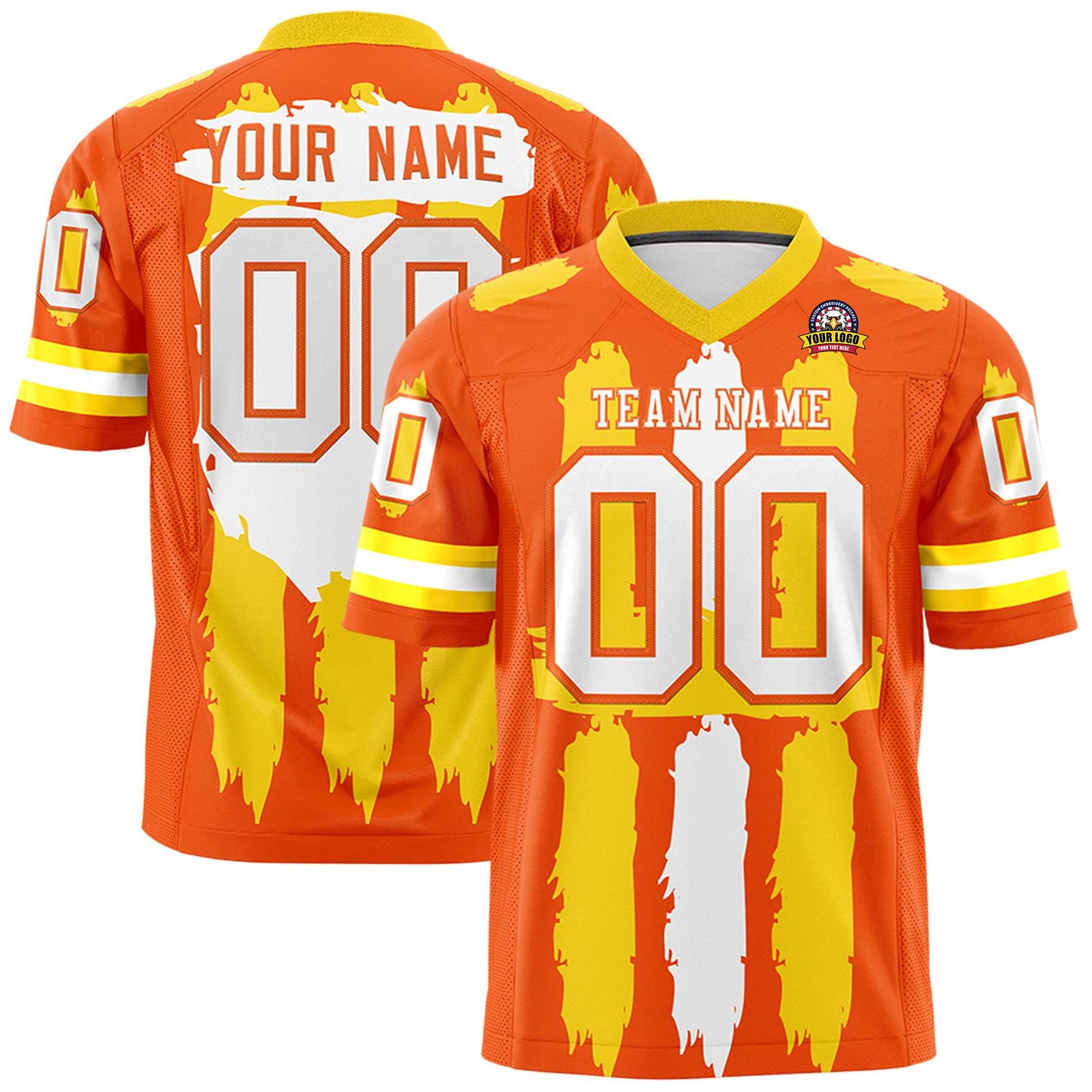 Custom Flag Football Jersey | Orange White Graffiti Pattern Practice 7on7 Uniforms | Add name, number & logo| KXKSHOP