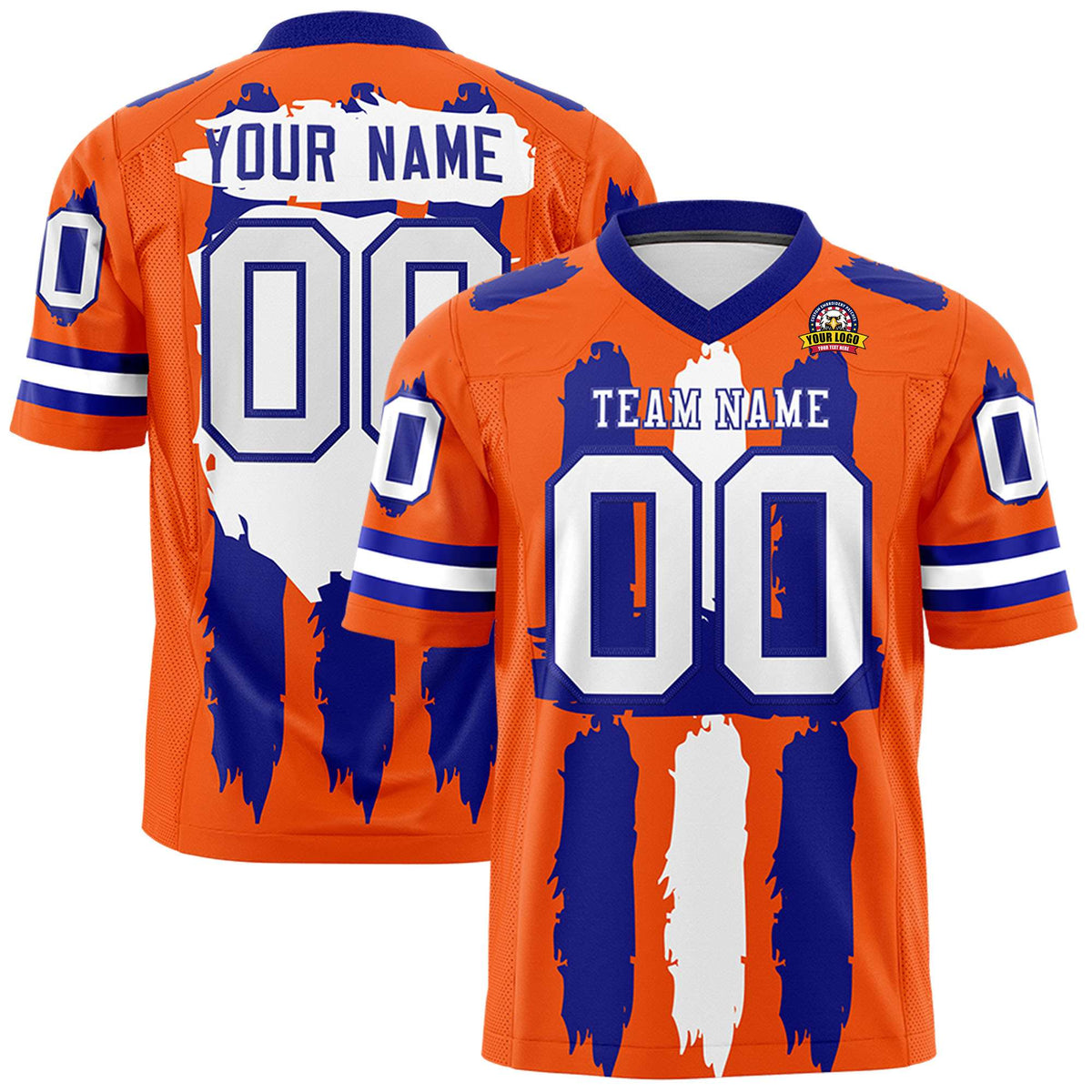 Custom Flag Football Jersey | Orange Royal and White Graffiti Pattern Practice 7on7 Uniforms | Add name, number &amp; logo| KXKSHOP