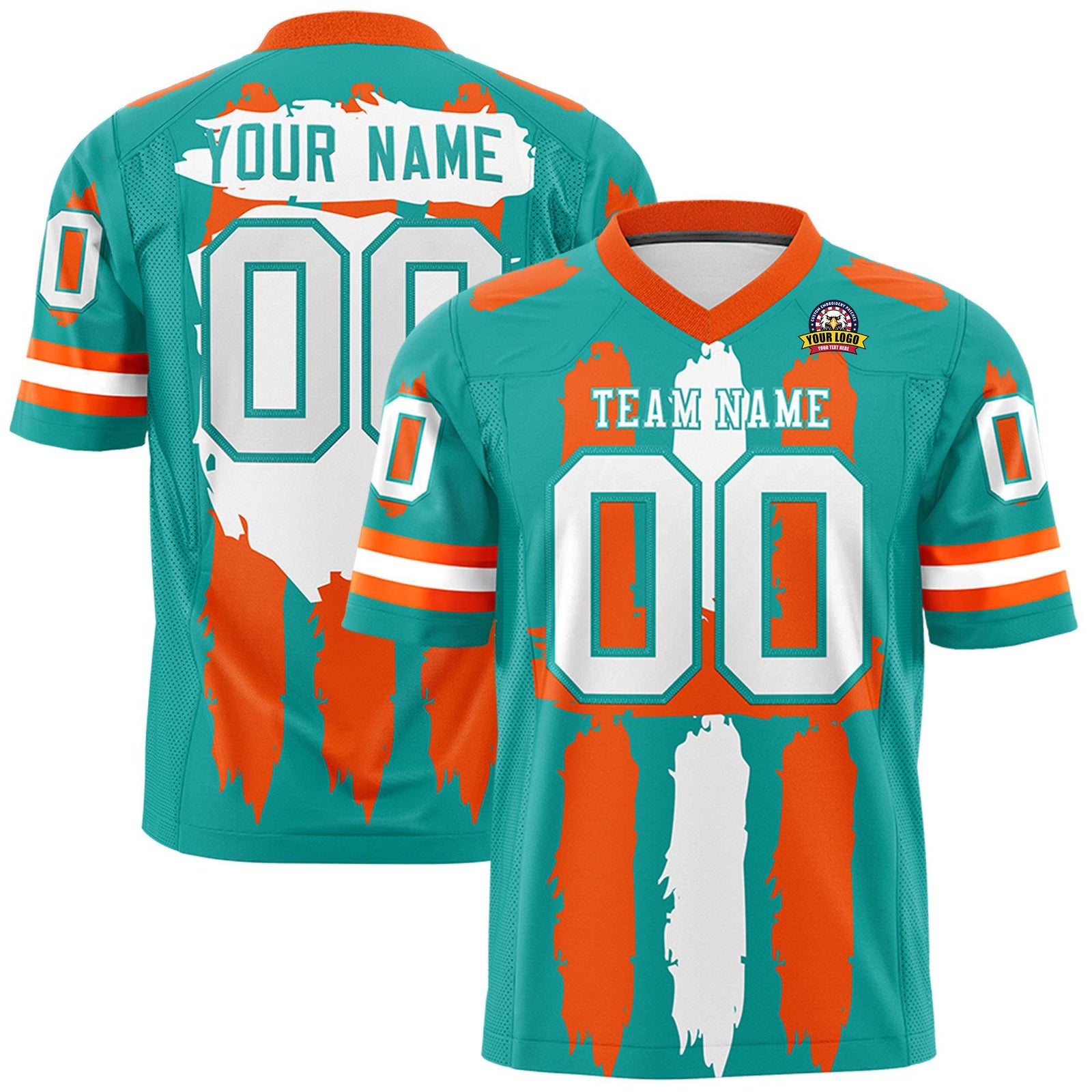Custom Flag Football Jersey | Aqua Orange and White Graffiti Pattern Practice 7on7 Uniforms | Add name, number & logo| KXKSHOP