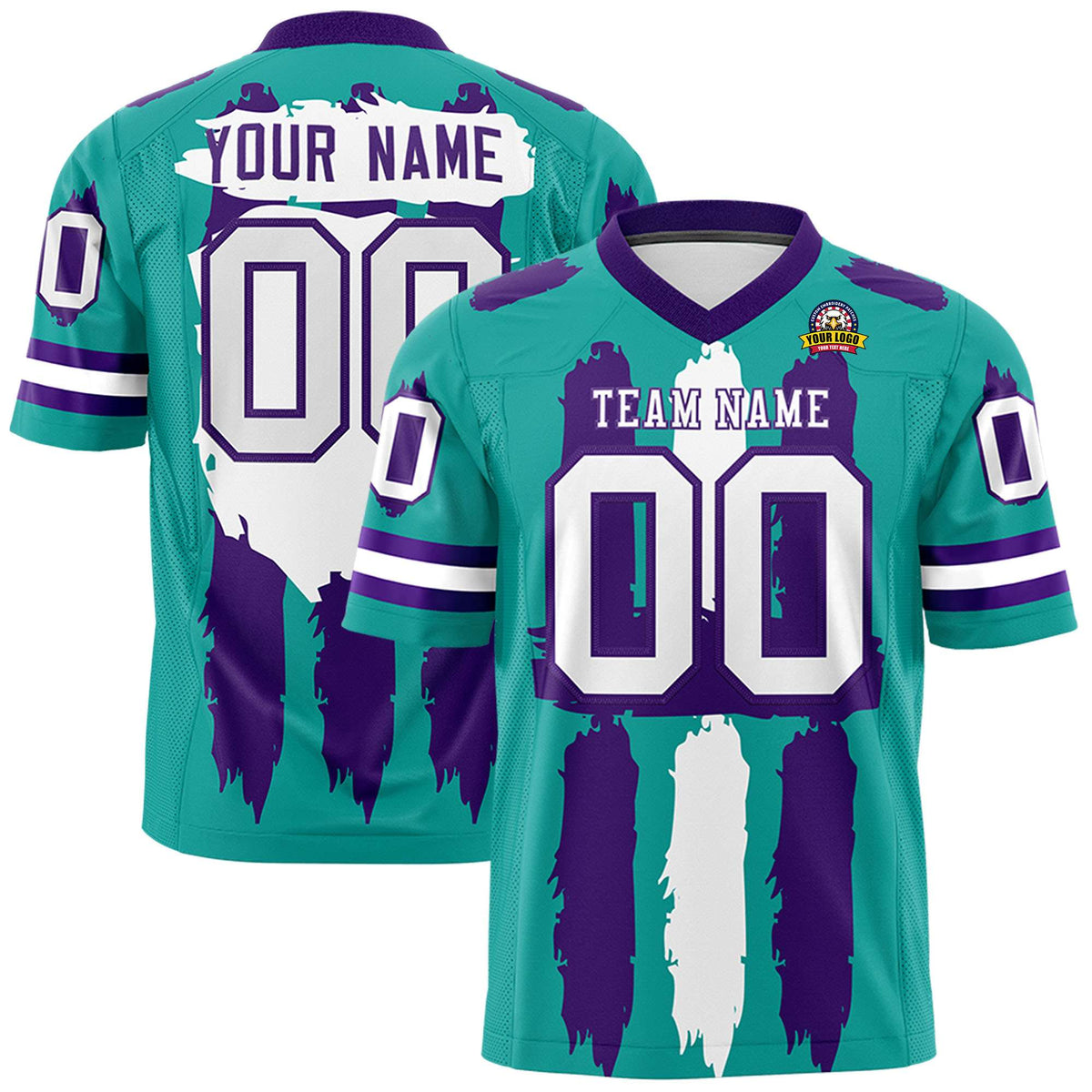 Custom Flag Football Jersey | Aqua Purple and White Graffiti Pattern Practice 7on7 Uniforms | Add name, number &amp; logo| KXKSHOP