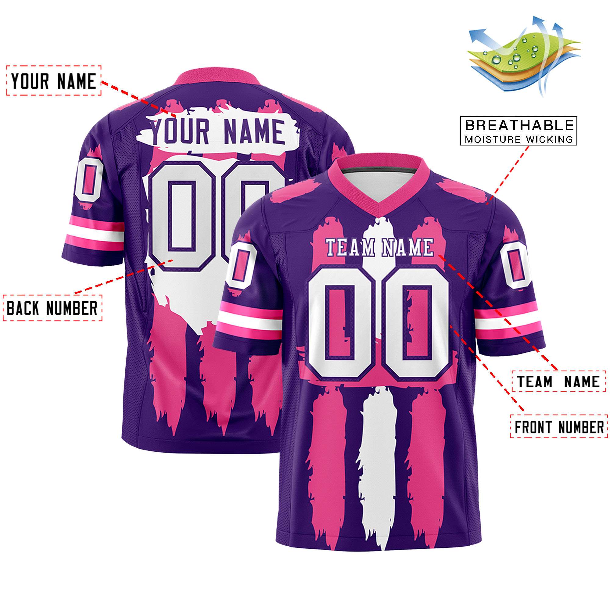 Custom Flag Football Jersey | Purple Pink and White Graffiti Pattern Practice 7on7 Uniforms | Add name, number & logo| KXKSHOP