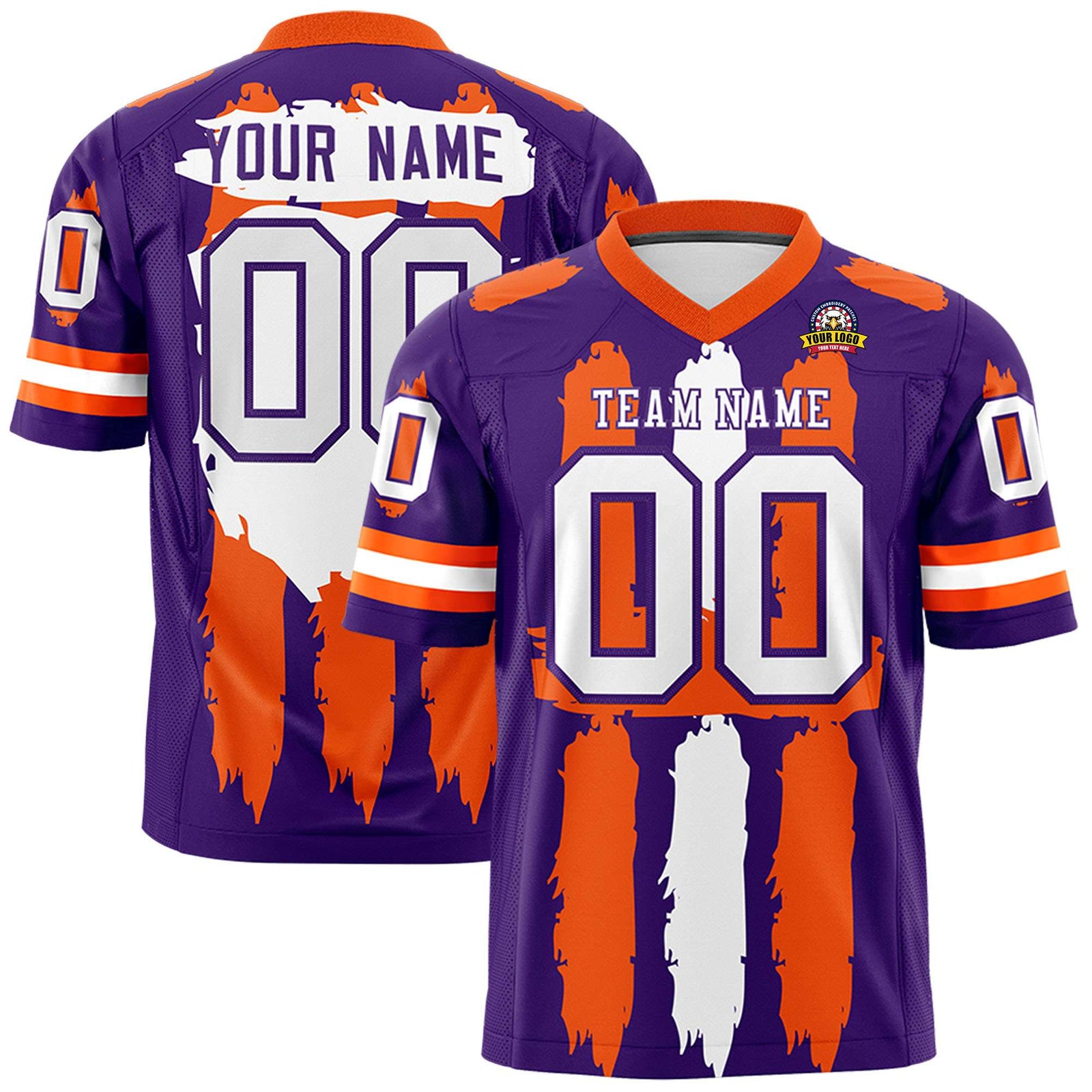 Custom Flag Football Jersey | Purple Orange and White Graffiti Pattern Practice 7on7 Uniforms | Add name, number & logo| KXKSHOP