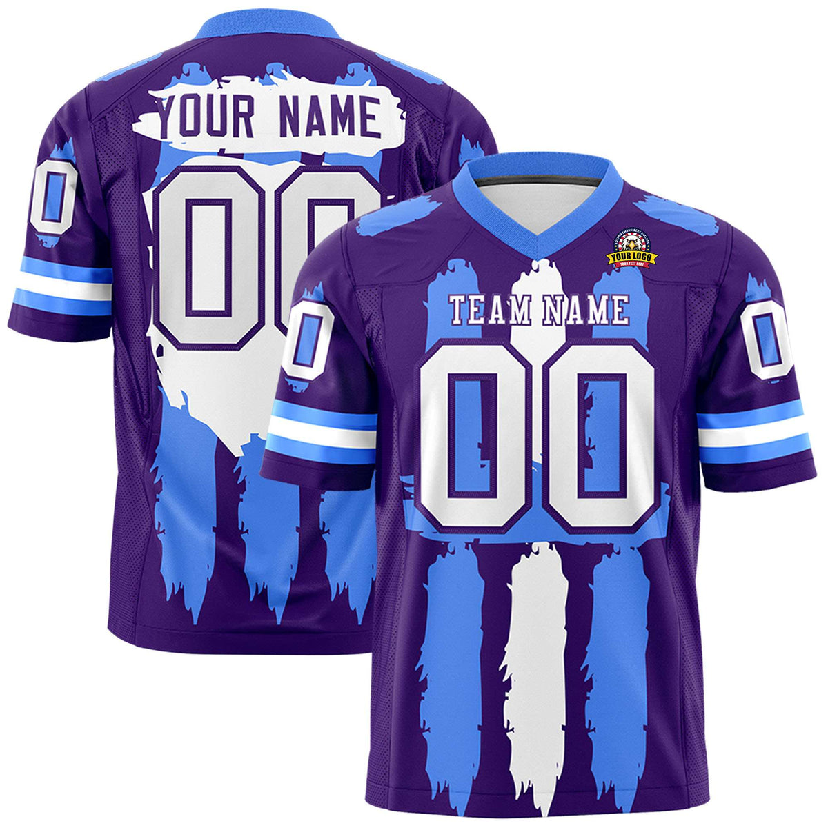 Custom Flag Football Jersey | Purple Powder Blue and White Graffiti Pattern Practice 7on7 Uniforms | Add name, number &amp; logo| KXKSHOP