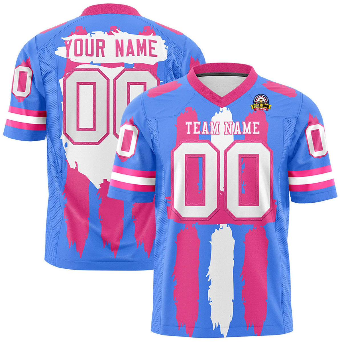 Custom Flag Football Jersey | Powder Blue Pink and White Graffiti Pattern Practice 7on7 Uniforms | Add name, number &amp; logo| KXKSHOP