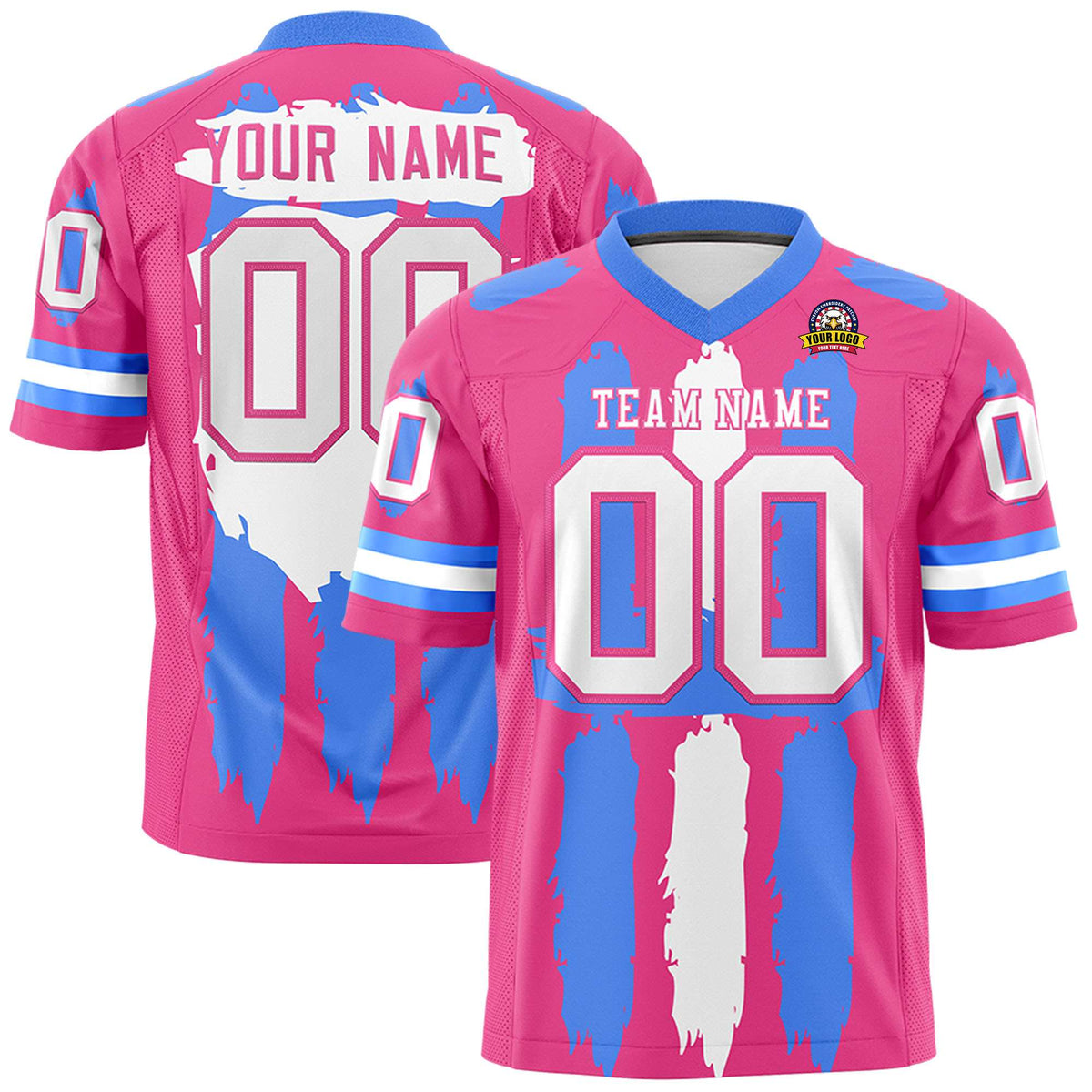 Custom Flag Football Jersey | Pink Powder Blue and White Graffiti Pattern Practice 7on7 Uniforms | Add name, number &amp; logo| KXKSHOP