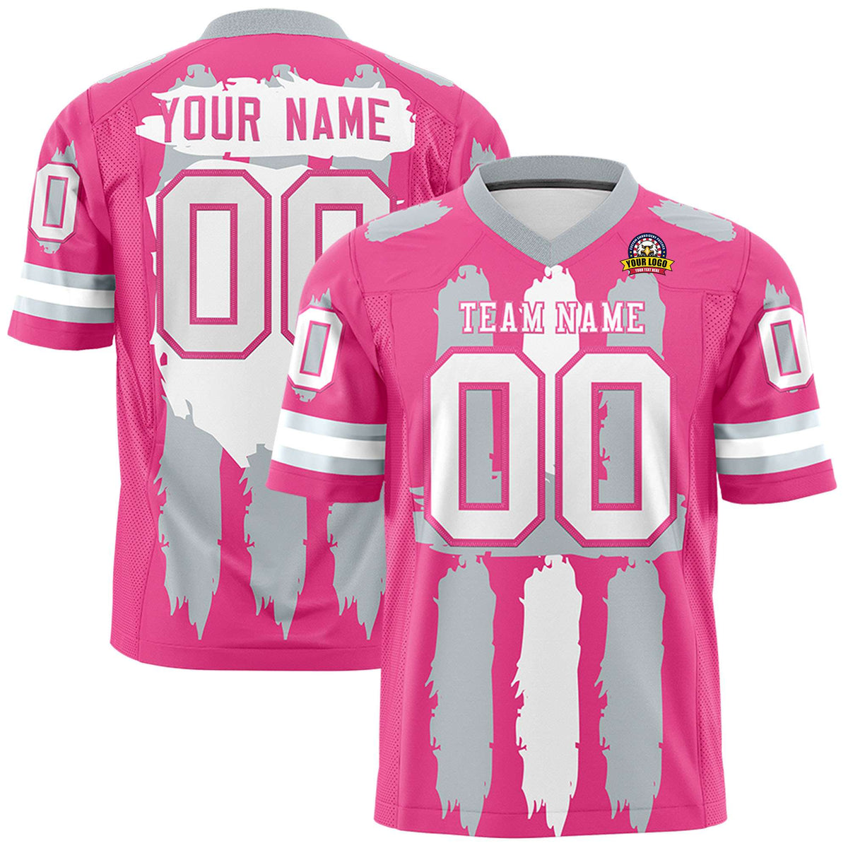 Custom Flag Football Jersey | Pink Silver and White Graffiti Pattern Practice 7on7 Uniforms | Add name, number &amp; logo| KXKSHOP