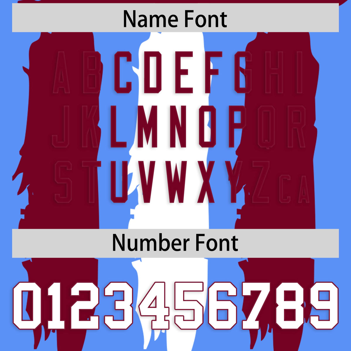 Custom Flag Football Jersey | Powder Blue Crimson and White Graffiti Pattern 7on7 Uniforms | Practice 7on7 Uniforms | Add Name, Number &amp; Logo | KXKSHOP