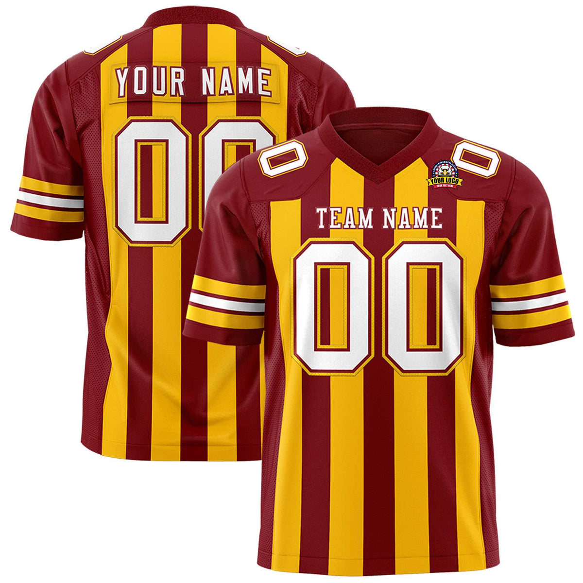 Custom Crimson Gold Personalized Thick Stripe Design Authentic Football Jersey