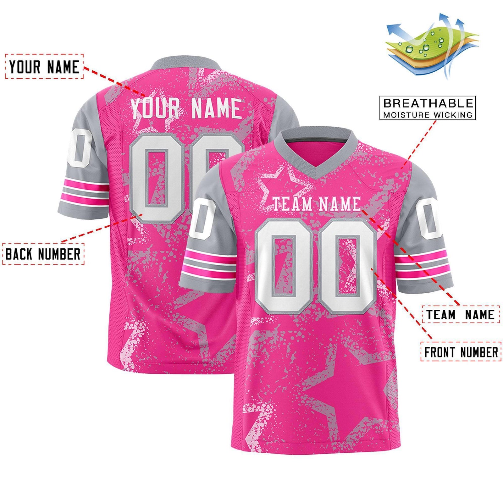 Custom Pink Powder Blue-White Personalized Star Pattern Design Authentic Football Jersey