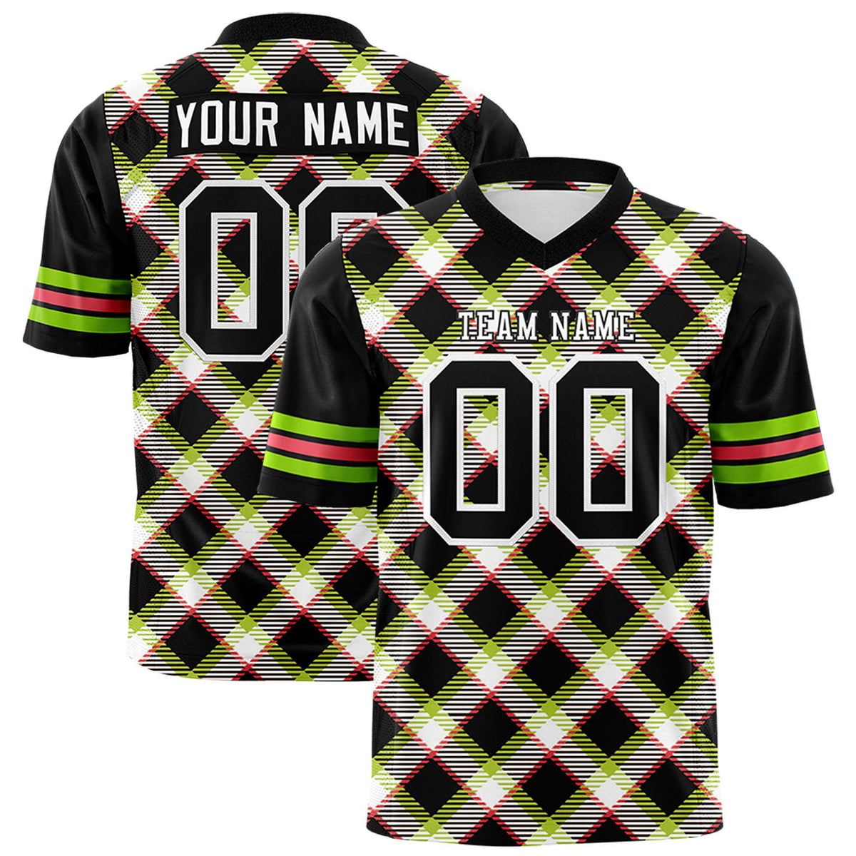 Custom Black Personalized Plaid Pattern Design Authentic Football Jersey