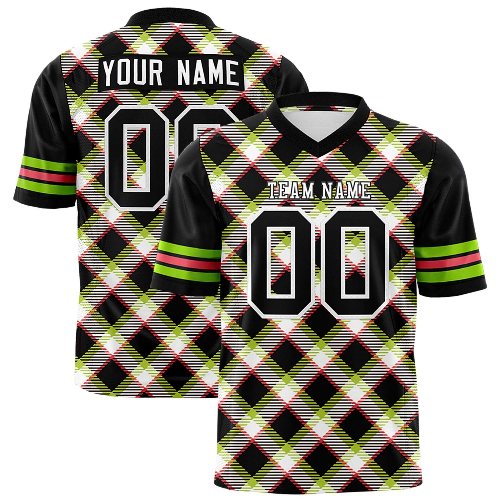 Custom Black Personalized Plaid Pattern Design Authentic Football Jersey