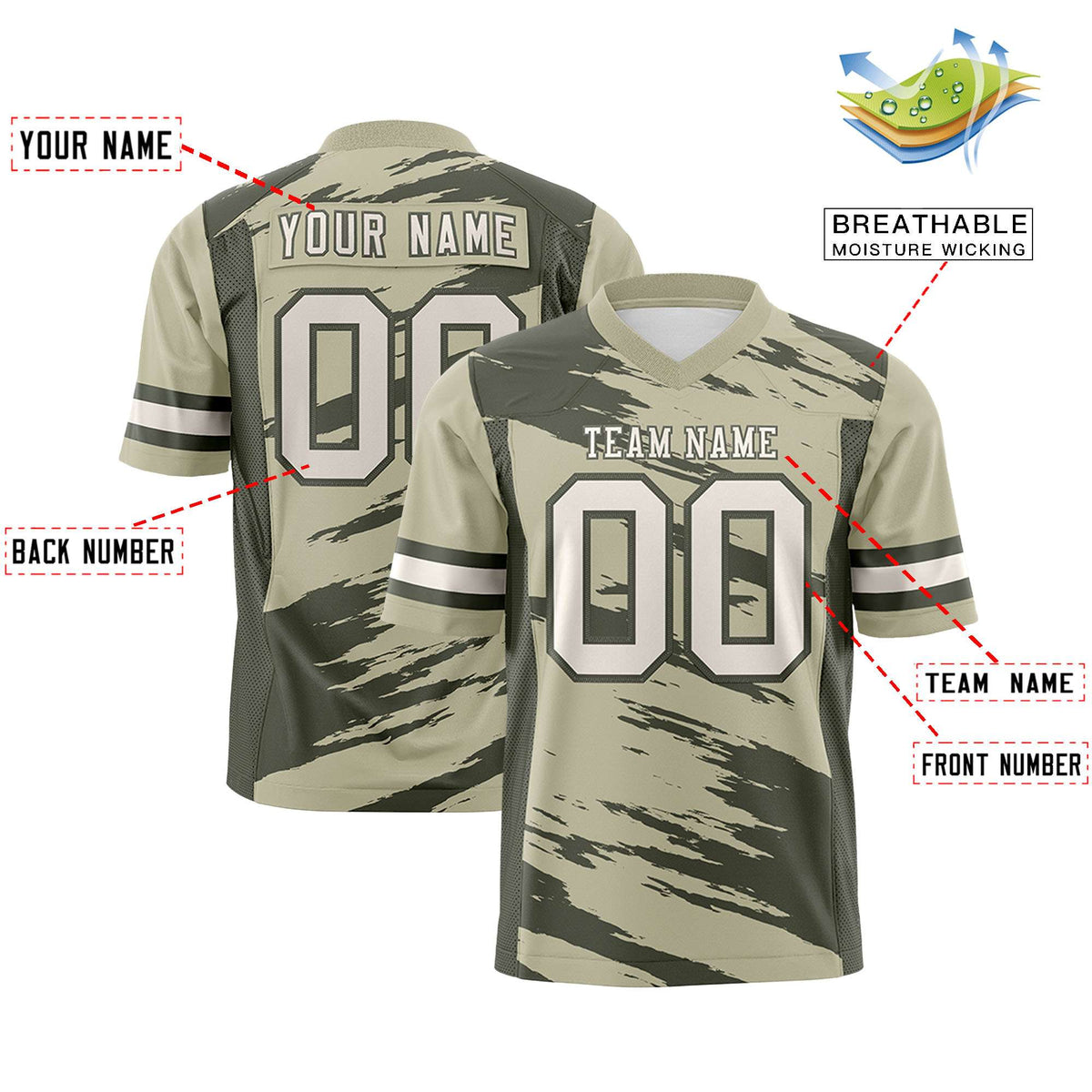 Custom Camel Olive Personalized Scratch Pattern Design Authentic Football Jersey