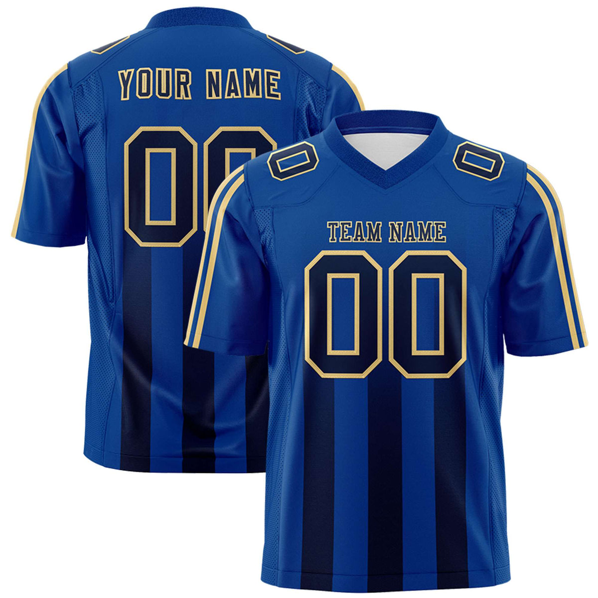 Custom Royal Black Vertical Fine Stripe Gradient Fashion Personalized Team Football Jersey