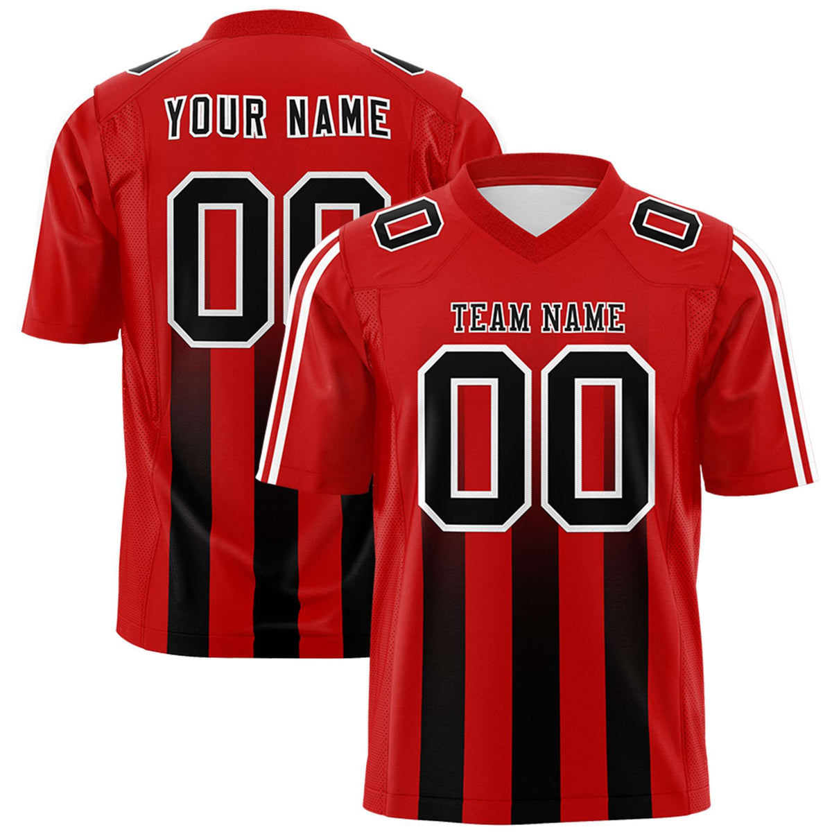 Custom Red Black Vertical Fine Stripe Gradient Fashion Personalized Team Football Jersey