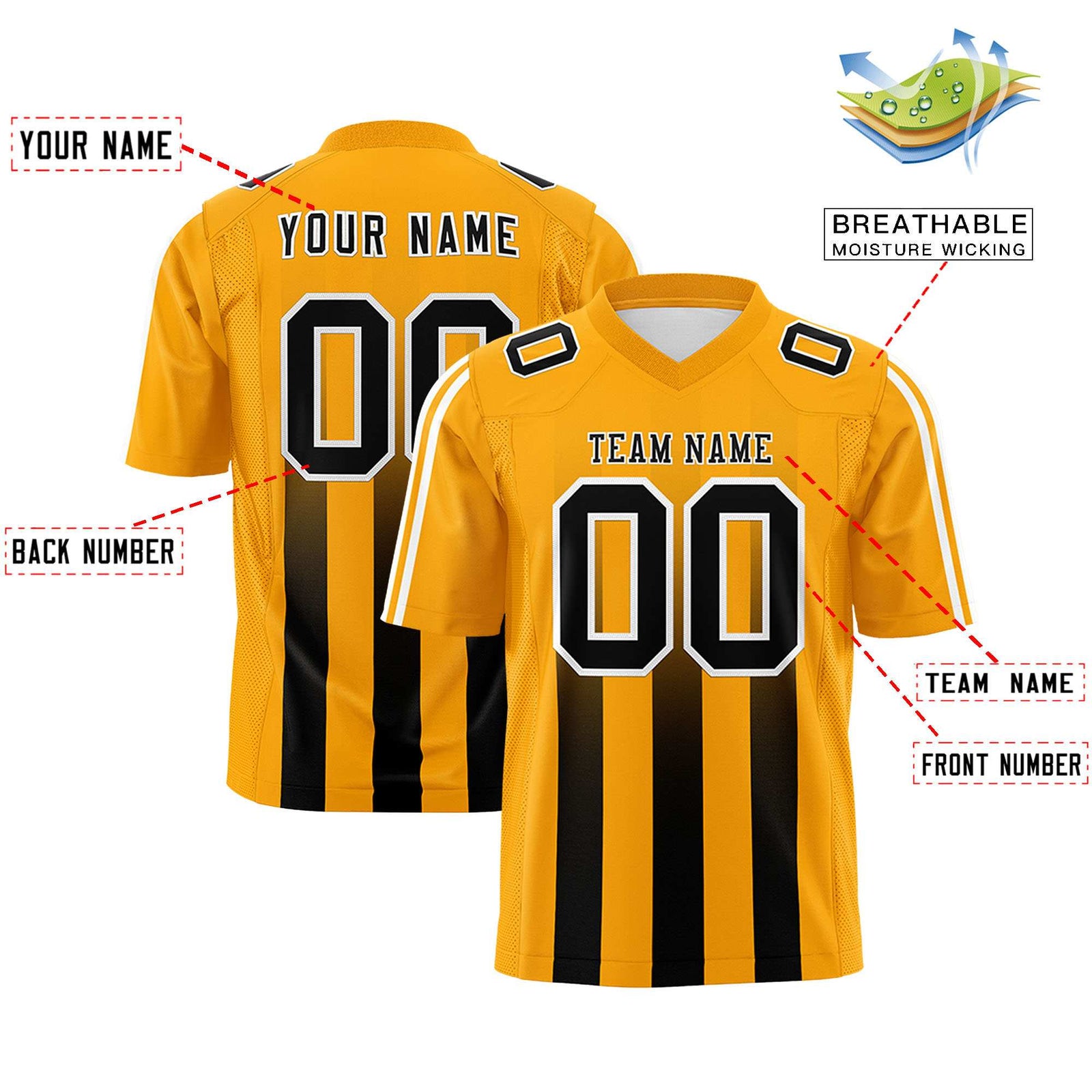 Custom Yellow Black Vertical Fine Stripe Gradient Fashion Personalized Team Football Jersey