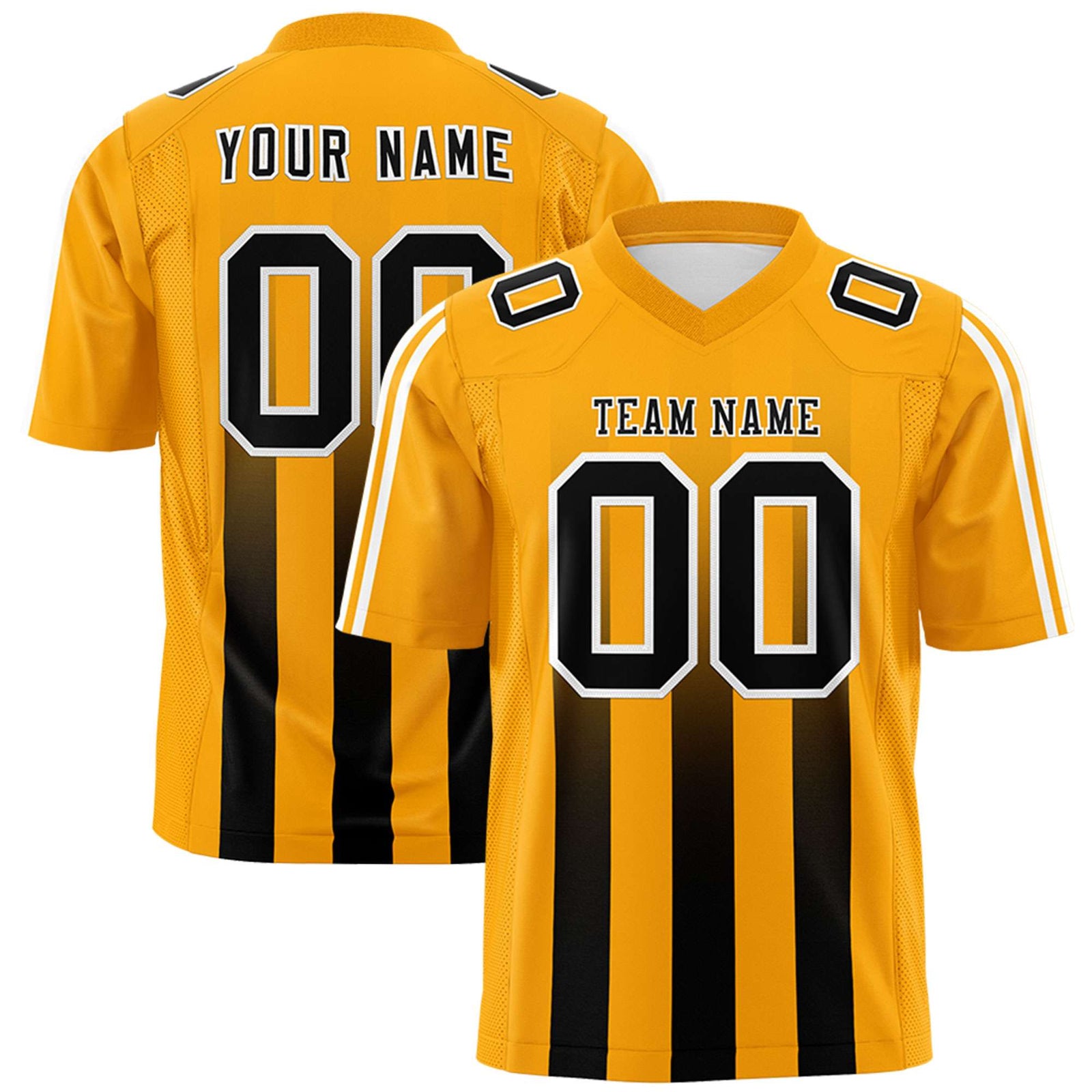 Custom Yellow Black Vertical Fine Stripe Gradient Fashion Personalized Team Football Jersey