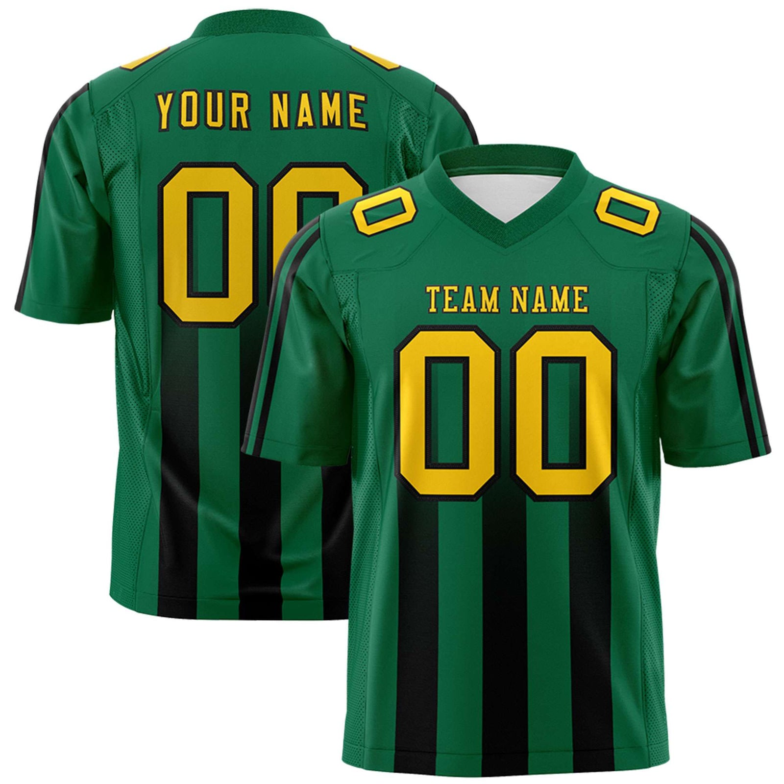 Custom Kelly Green Black Vertical Fine Stripe Gradient Fashion Personalized Team Football Jersey