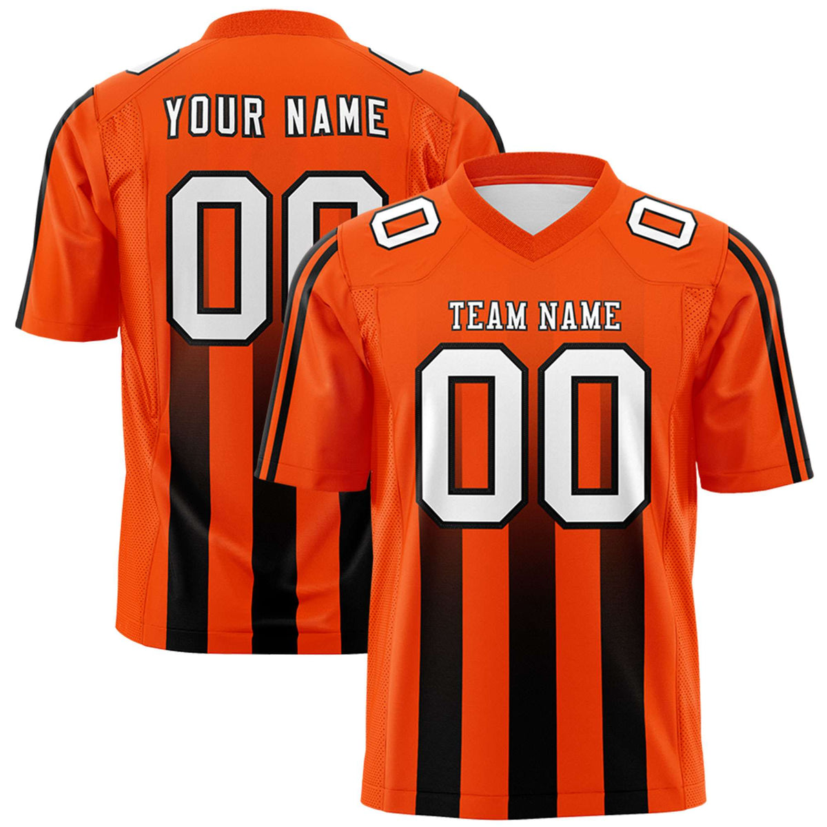 Custom Orange Black Vertical Fine Stripe Gradient Fashion Personalized Team Football Jersey
