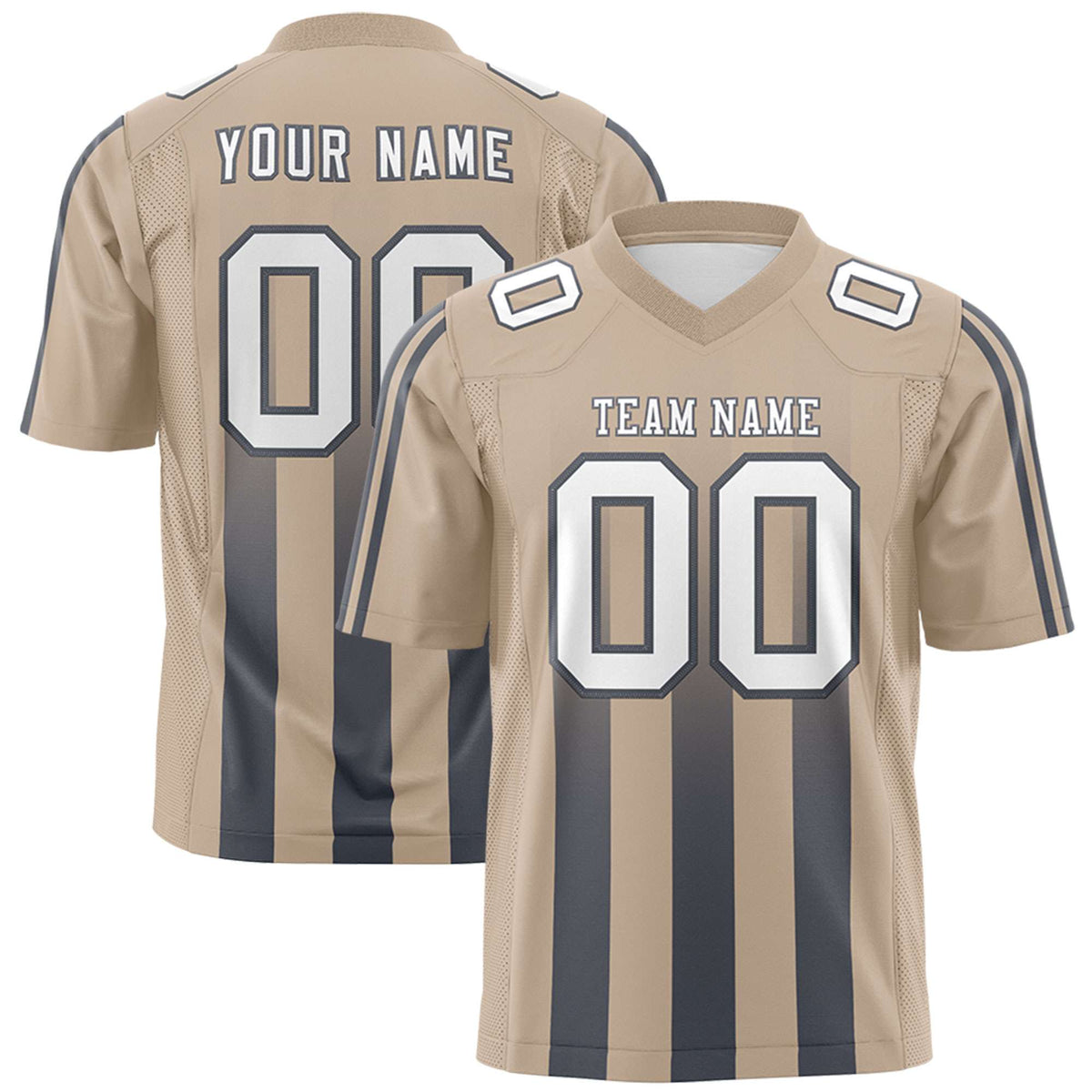 Custom Khaki Dark Gray Vertical Fine Stripe Gradient Fashion Personalized Team Football Jersey