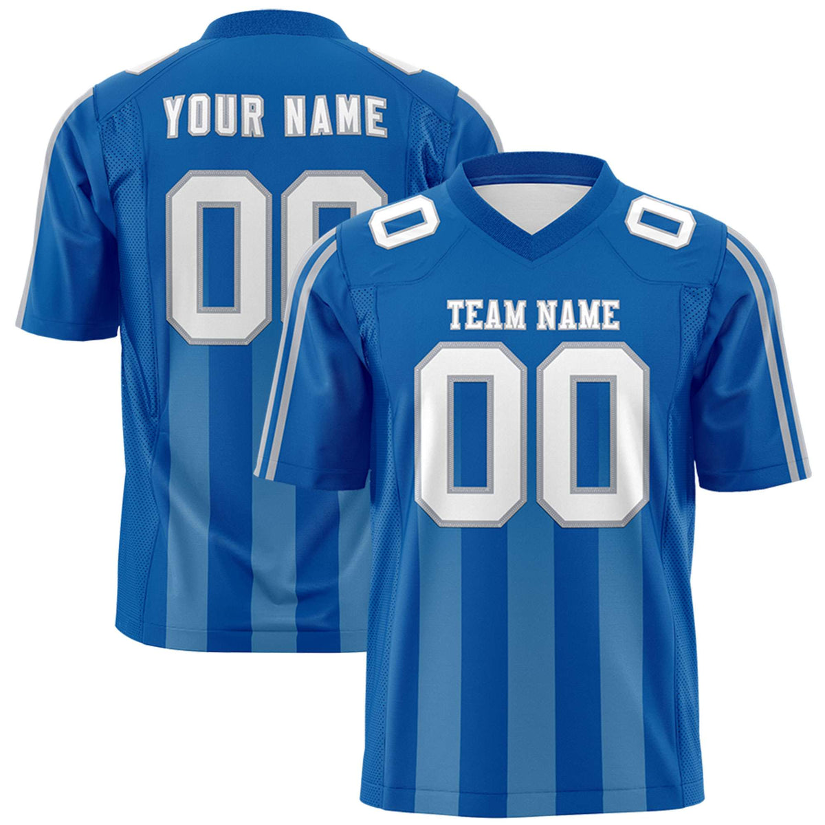 Custom Royal Light Blue Vertical Fine Stripe Gradient Fashion Personalized Team Football Jersey
