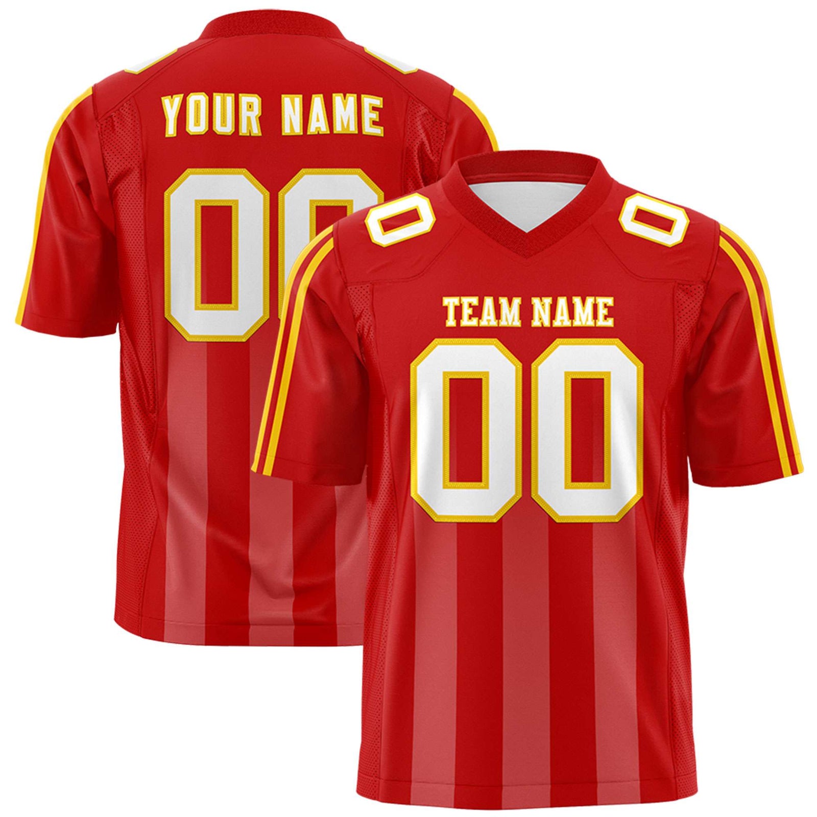 Custom Red Light Red Vertical Fine Stripe Gradient Fashion Personalized Team Football Jersey