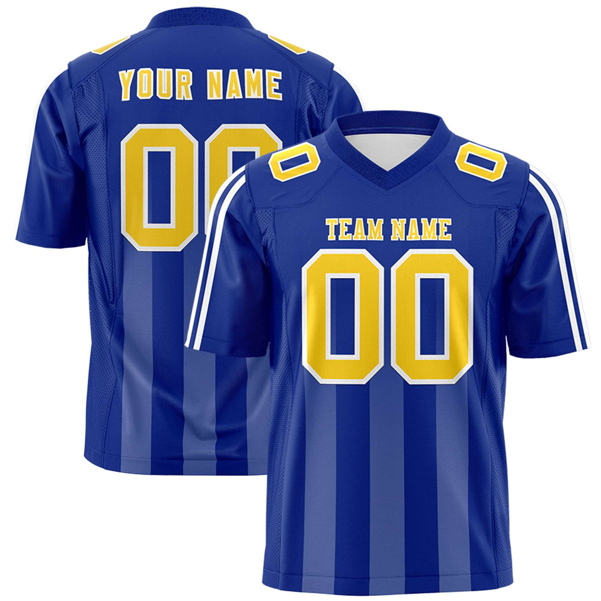 Custom Royal White Vertical Fine Stripe Gradient Fashion Personalized Team Football Jersey