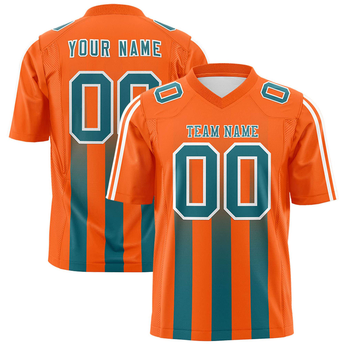 Custom Orange Aqua Vertical Fine Stripe Gradient Fashion Personalized Team Football Jersey