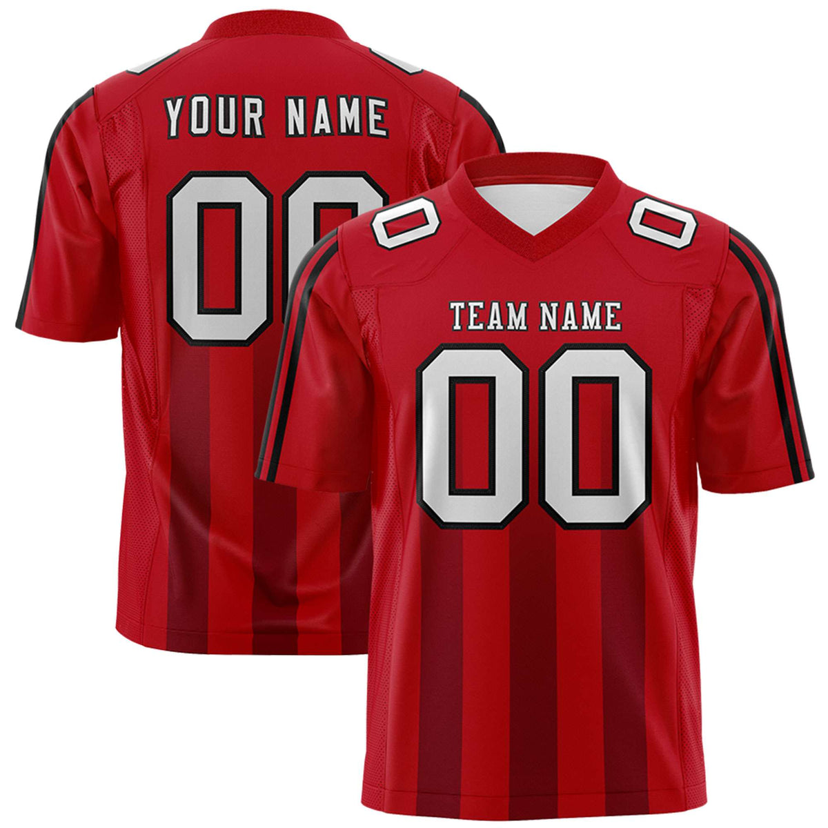 Custom Red Black Vertical Fine Stripe Gradient Fashion Personalized Team Football Jersey