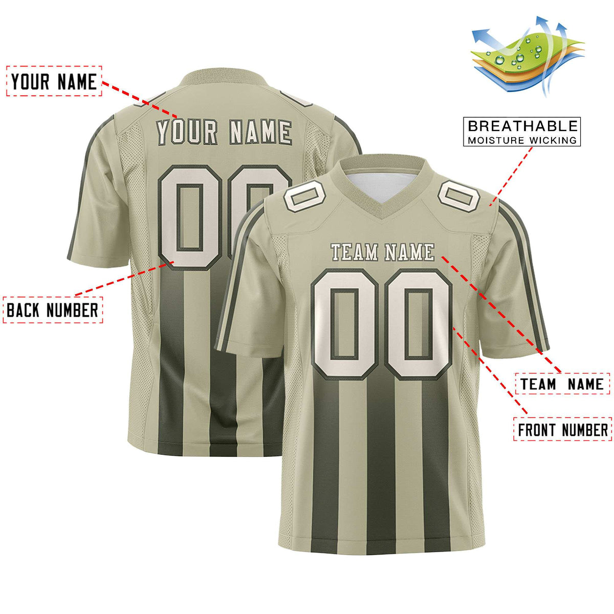 Custom Camel Olive Vertical Fine Stripe Gradient Fashion Personalized Team Football Jersey