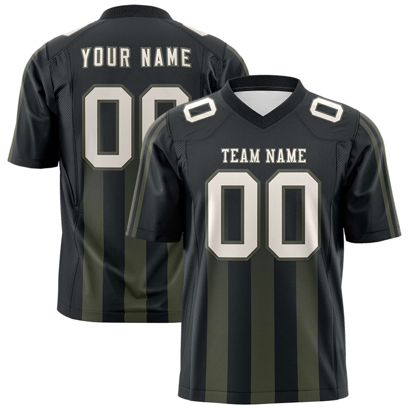 Custom Black Olive Vertical Fine Stripe Gradient Fashion Personalized Team Football Jersey