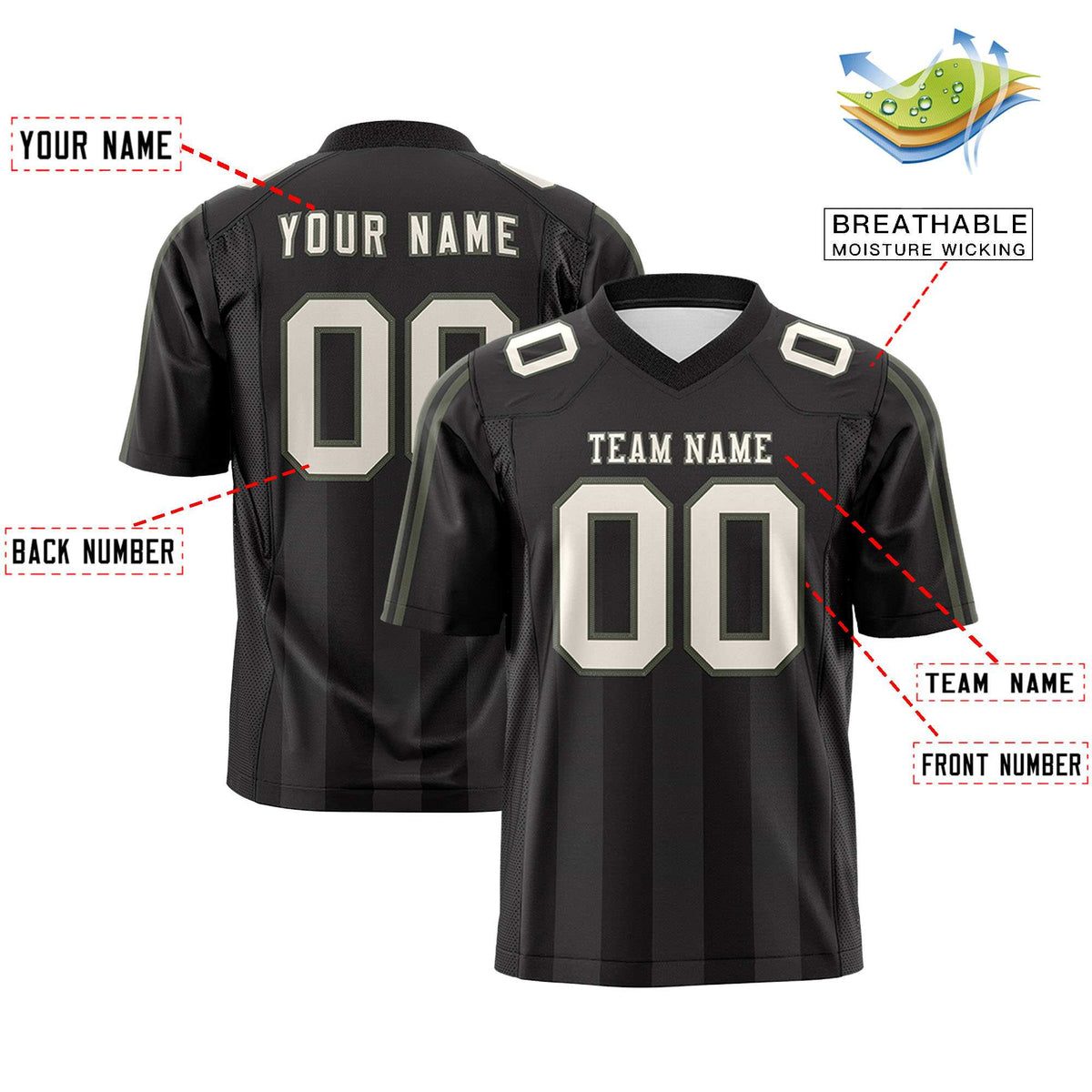 Custom Black Gray Vertical Fine Stripe Gradient Fashion Personalized Team Football Jersey