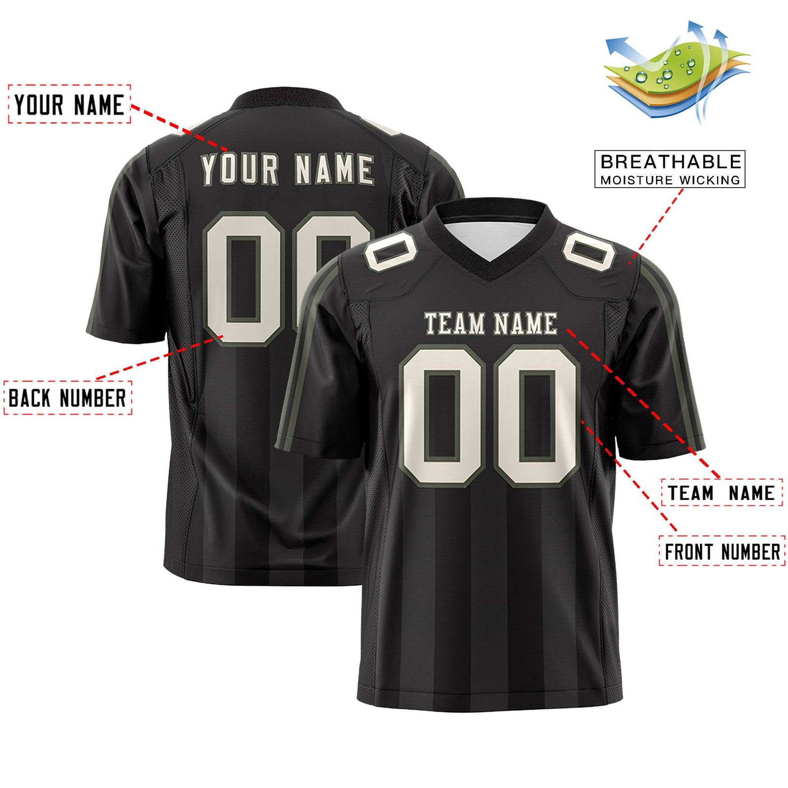 Custom Black Gray Vertical Fine Stripe Gradient Fashion Personalized Team Football Jersey