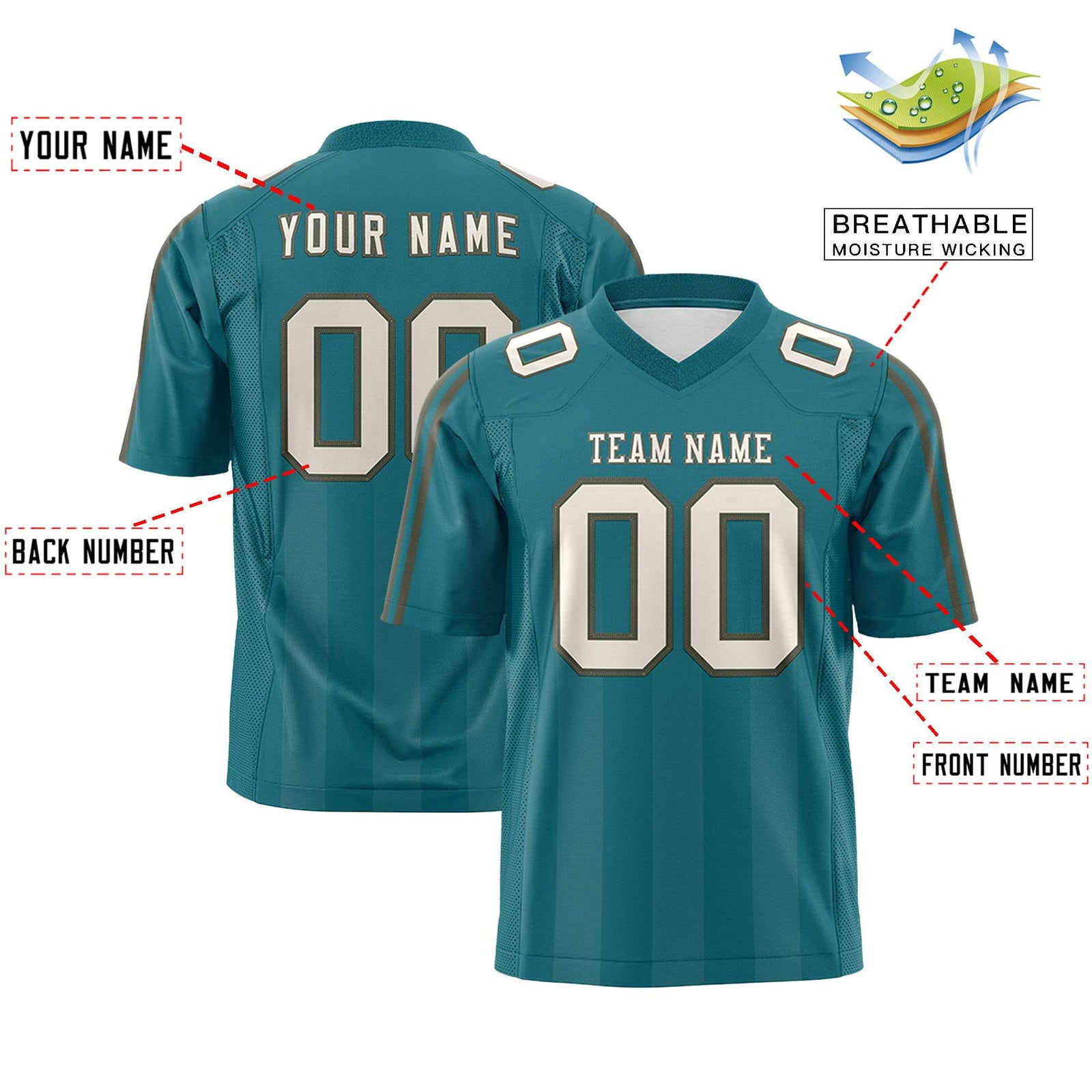 Custom Aqua Gray Vertical Fine Stripe Gradient Fashion Personalized Team Football Jersey
