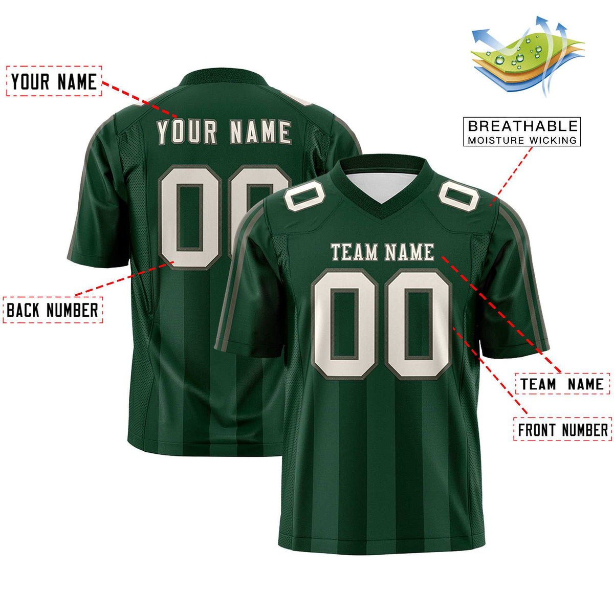 Custom Green White Vertical Fine Stripe Gradient Fashion Personalized Team Football Jersey