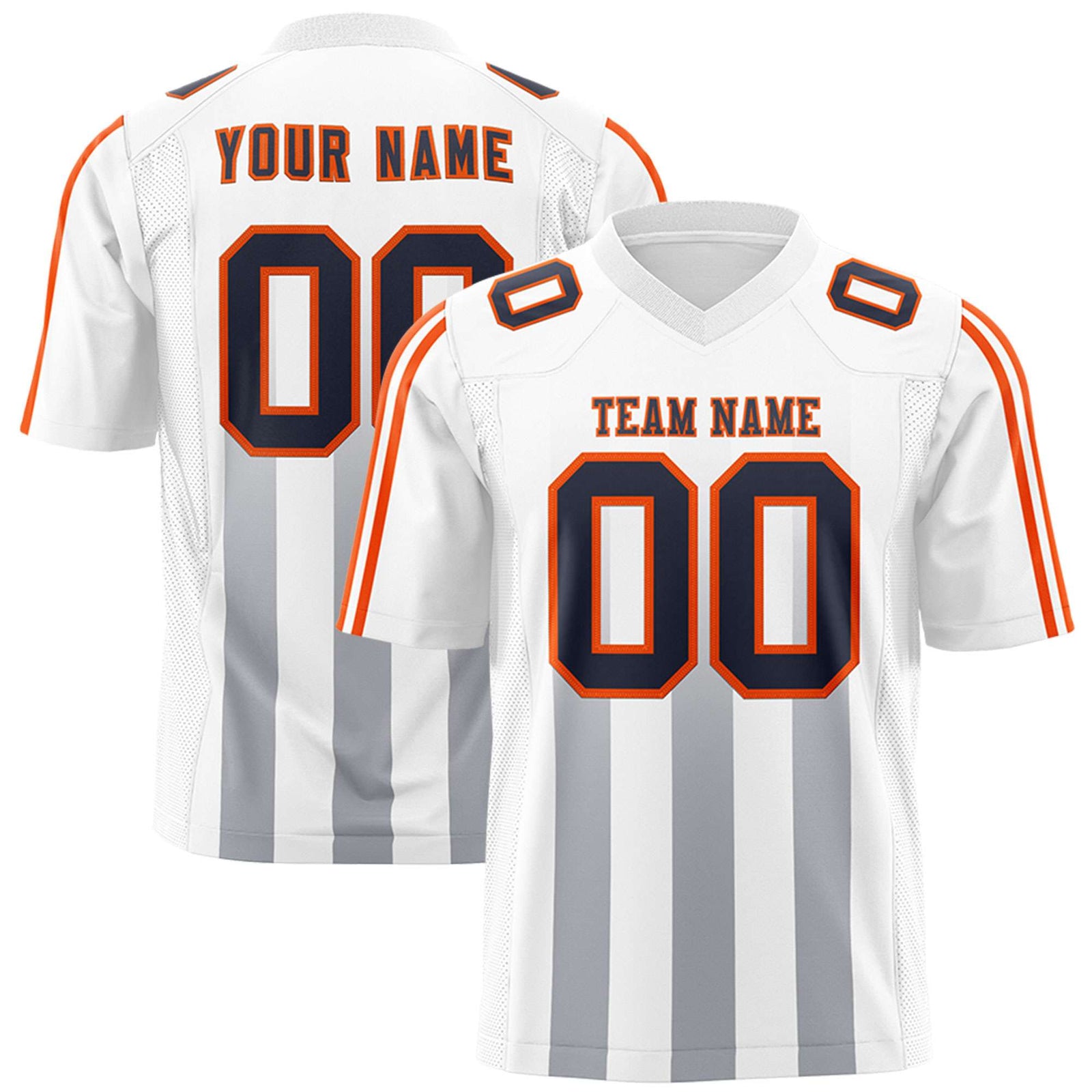 Custom White Gray Vertical Fine Stripe Gradient Fashion Personalized Team Football Jersey