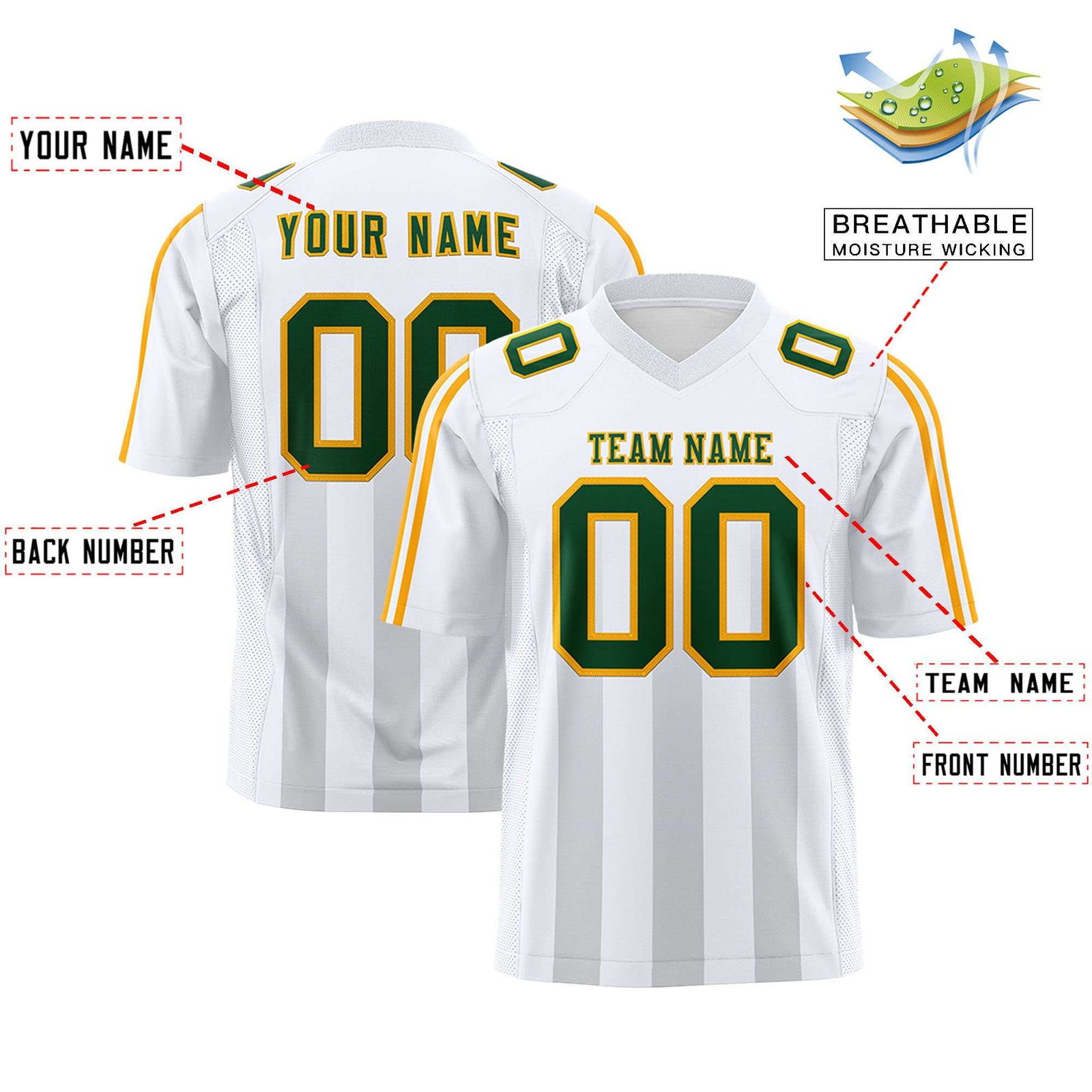 Custom White Gray Vertical Fine Stripe Gradient Fashion Personalized Team Football Jersey