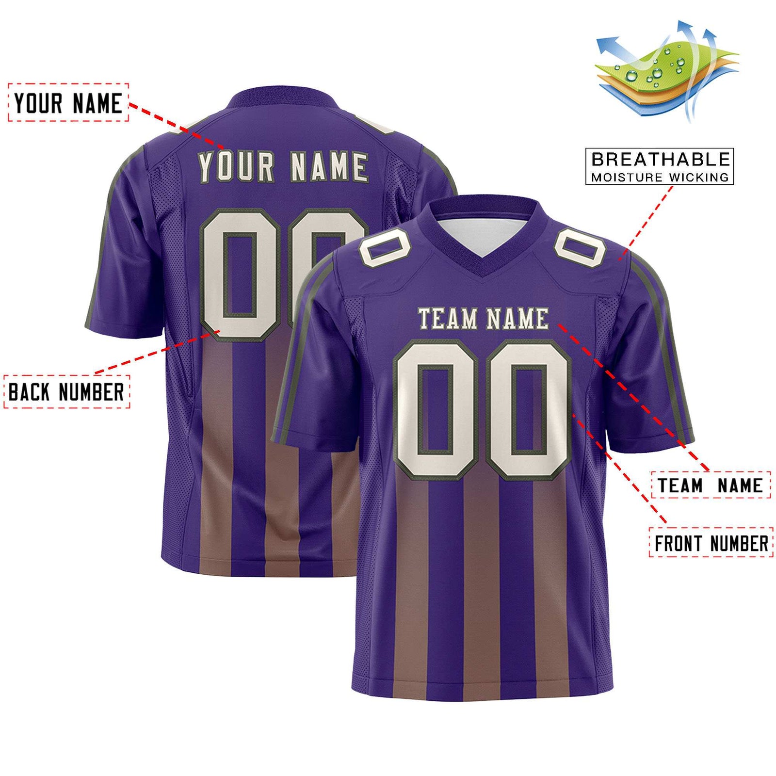 Custom Purple Khaki Vertical Fine Stripe Gradient Fashion Personalized Team Football Jersey