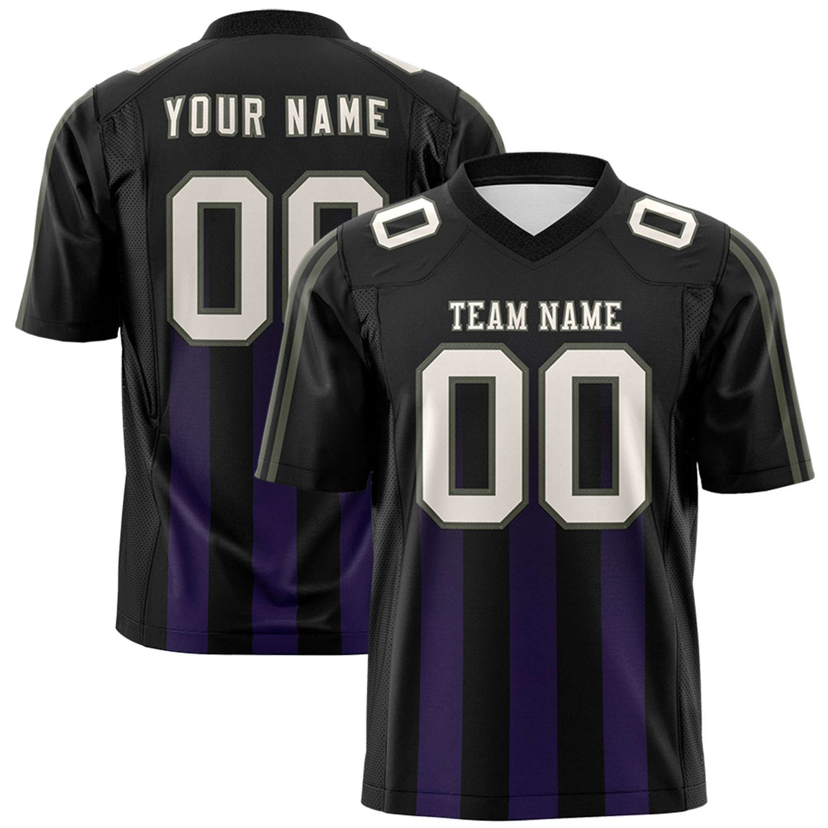 Custom Black Purple Vertical Fine Stripe Gradient Fashion Personalized Team Football Jersey