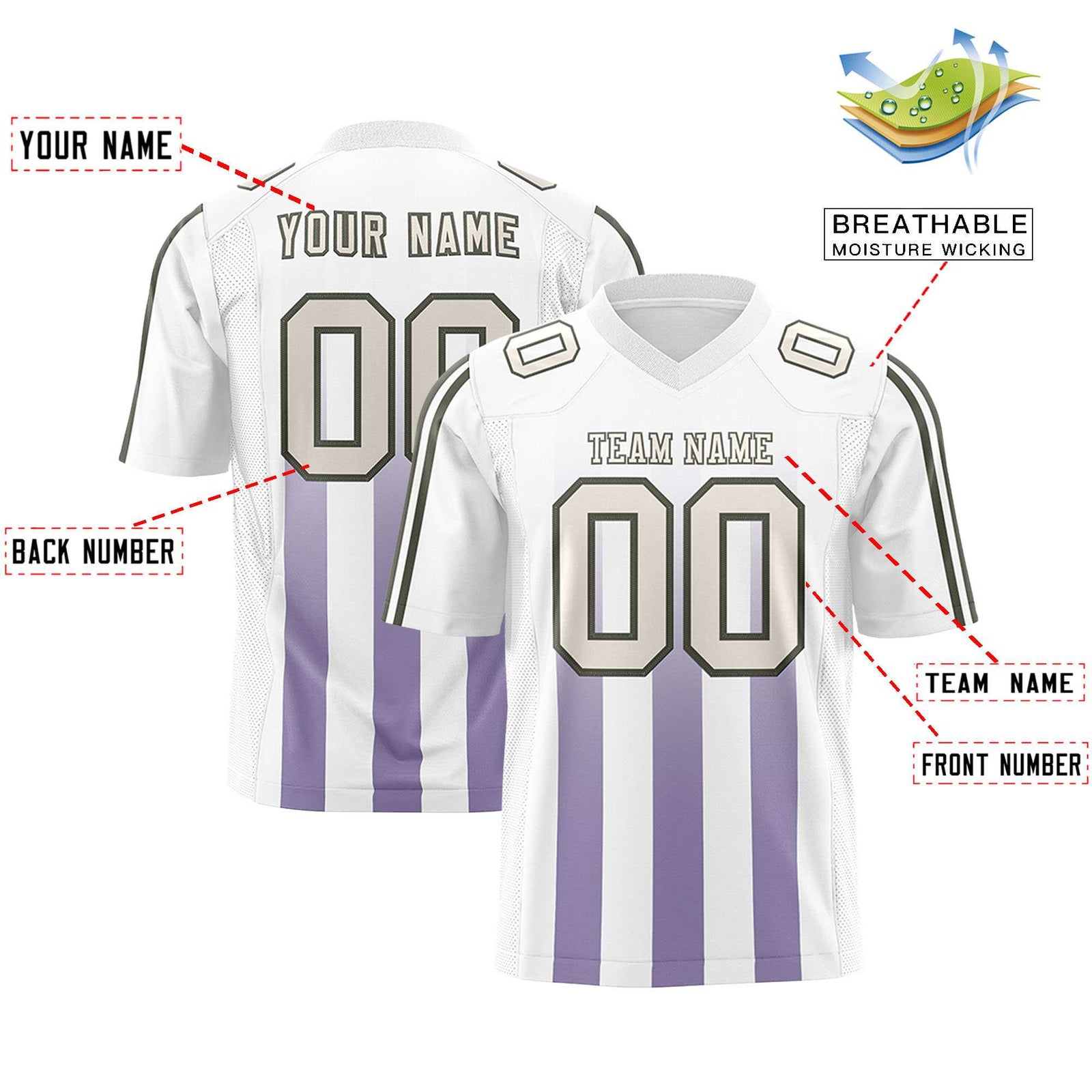 Custom White Purple Vertical Fine Stripe Gradient Fashion Personalized Team Football Jersey