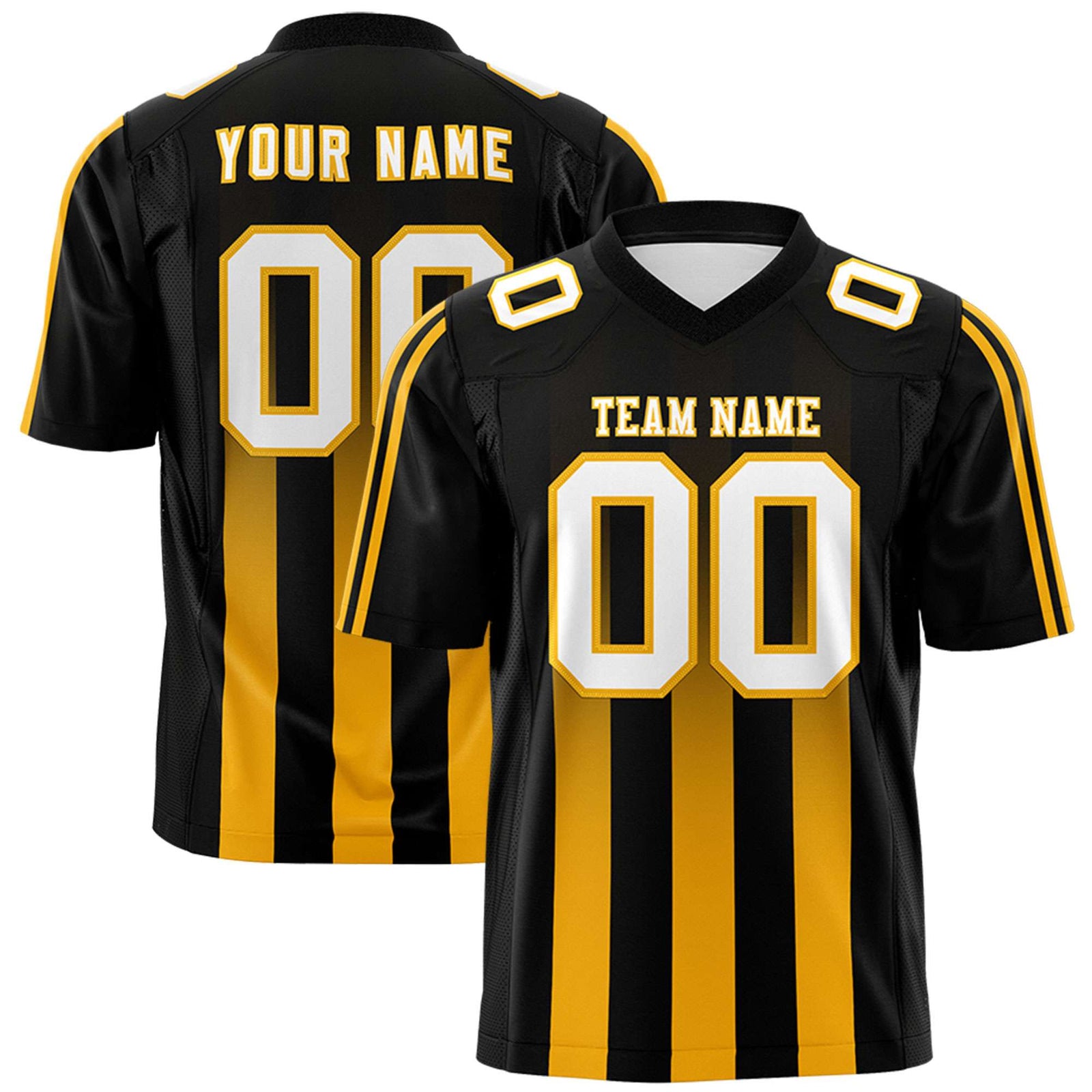 Custom Black Yellow Vertical Fine Stripe Gradient Fashion Personalized Team Football Jersey