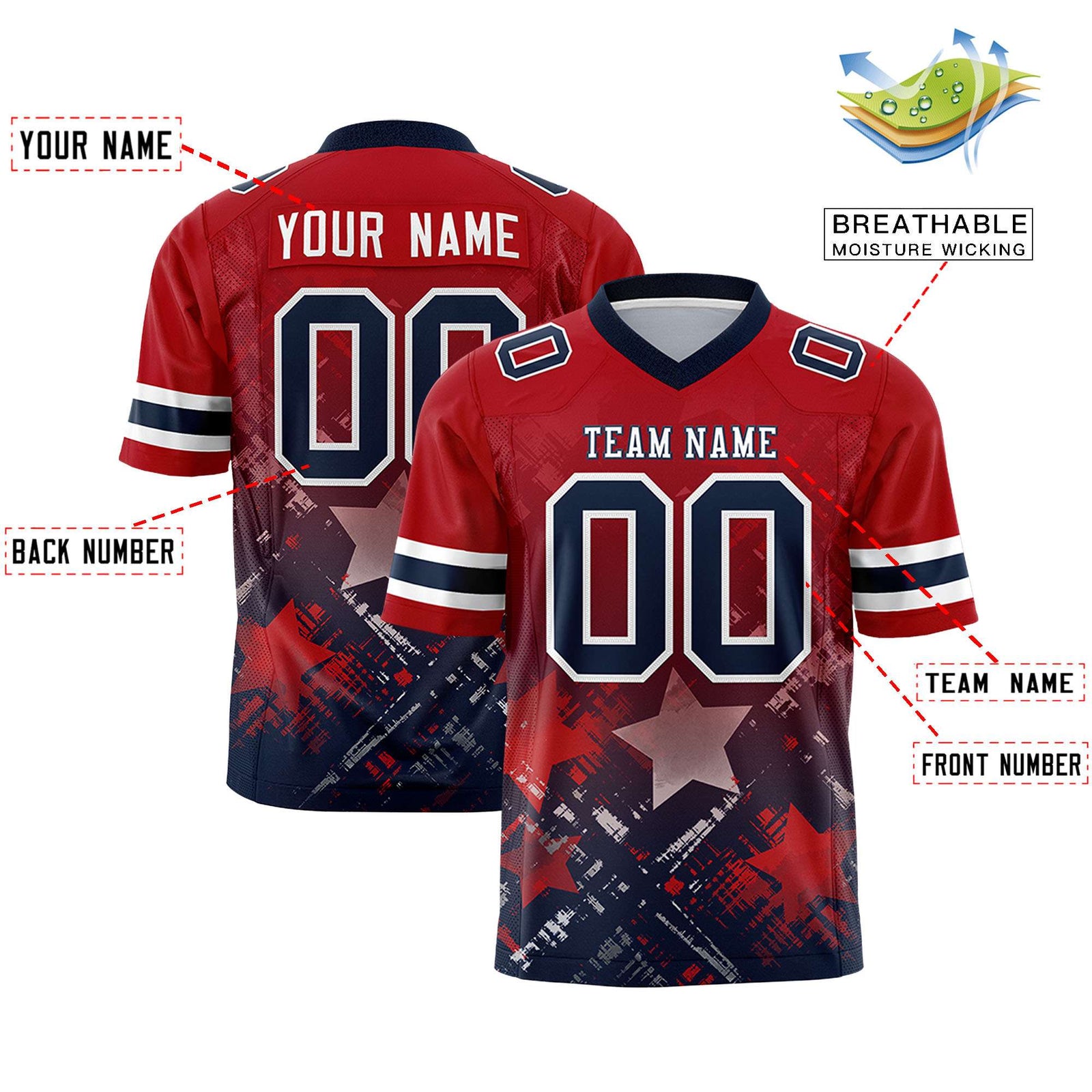 Custom Red and Navy Customize Flag Football Jersey - 7v7 Uniform| KXKSHOP