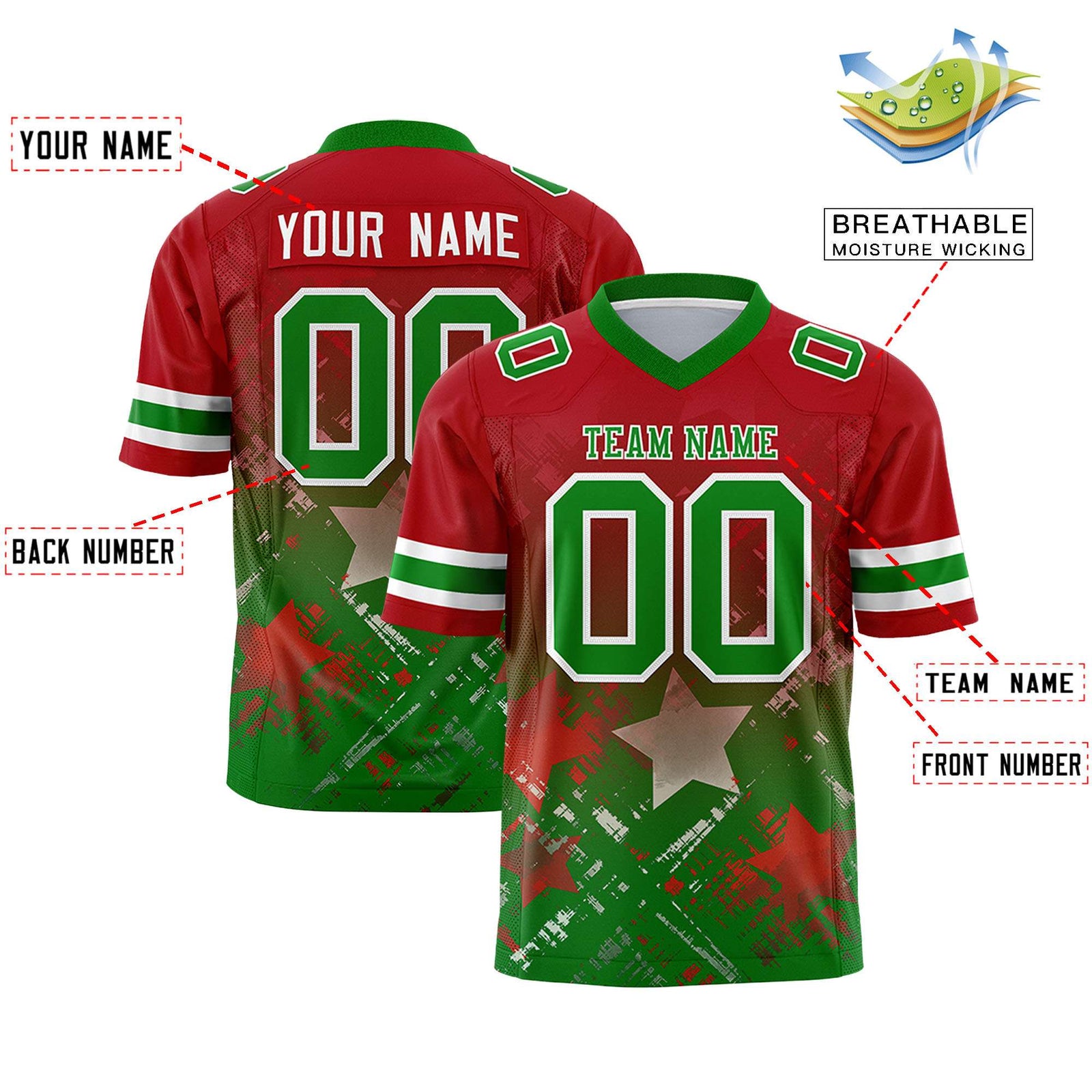 Custom Red and Kelly Green Customize Flag Football Jersey - 7v7 Uniform| KXKSHOP