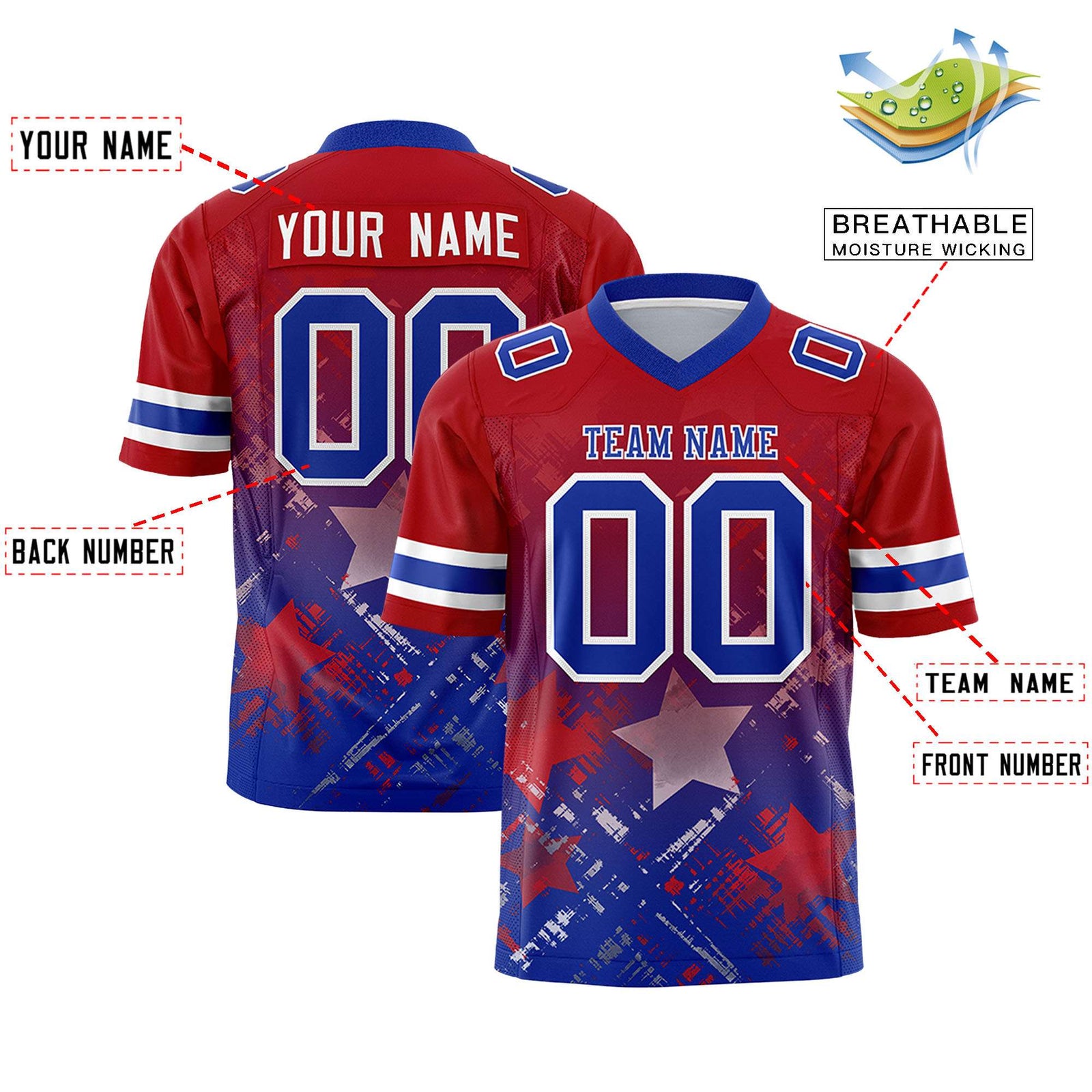 Custom Red and Royal Customize Flag Football Jersey - 7v7 Uniform| KXKSHOP