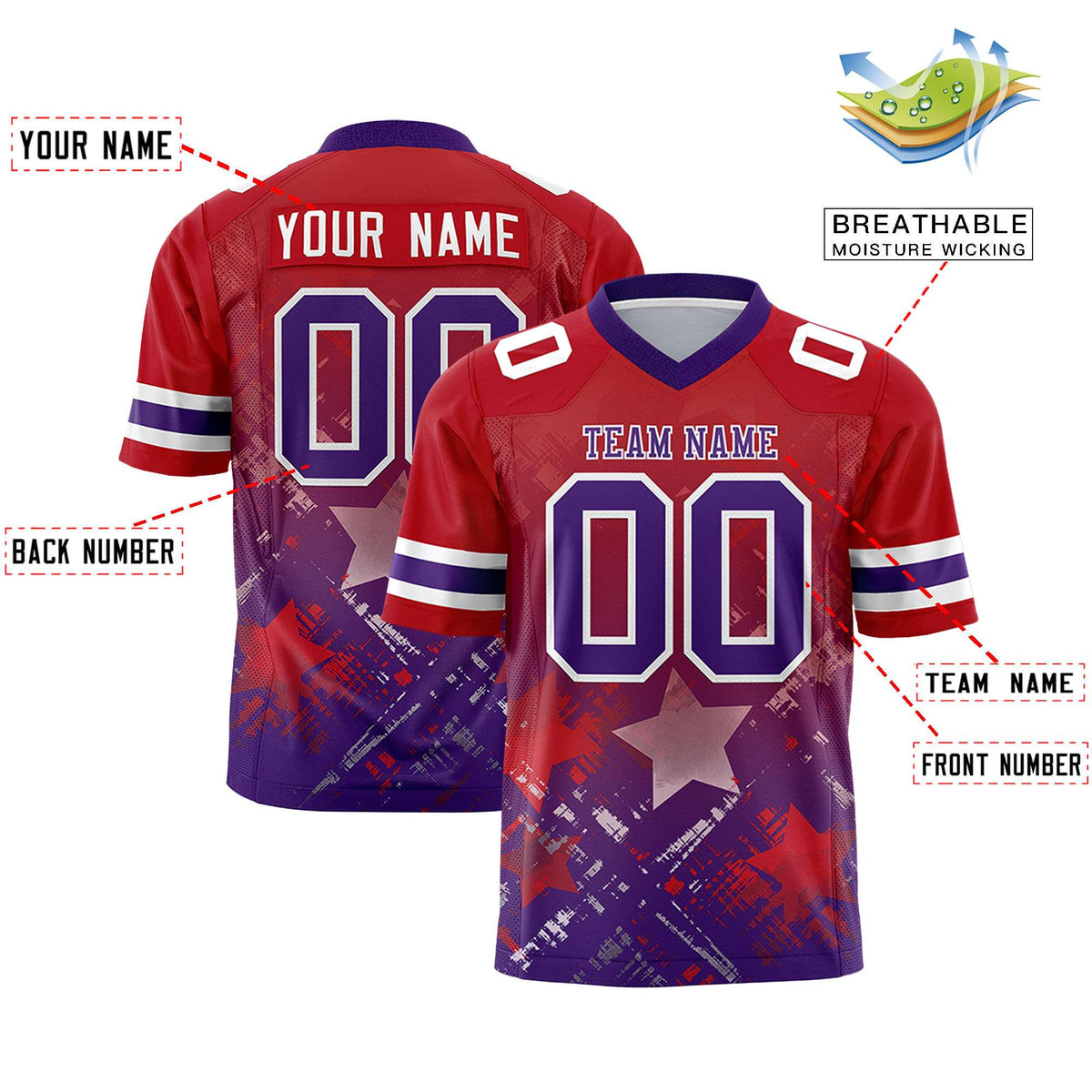Custom Red and Purple Customize Flag Football Jersey - 7v7 Uniform| KXKSHOP