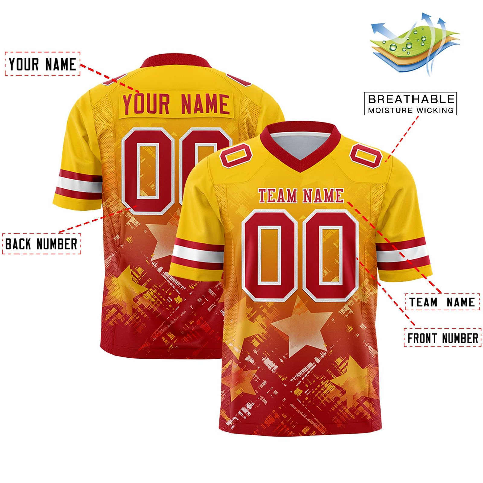 Custom Gold and Red Customize Flag Football Jersey - 7v7 Uniform| KXKSHOP