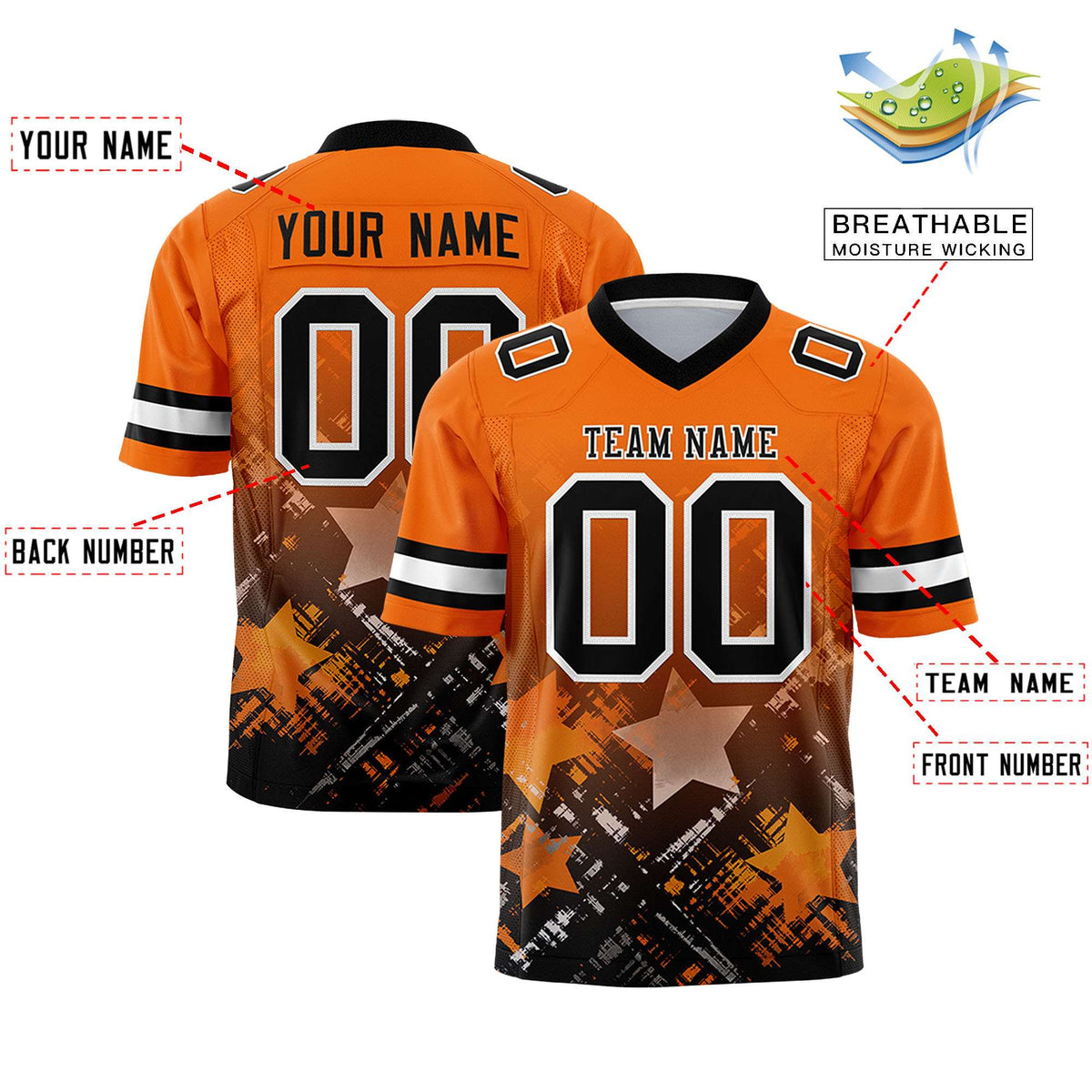 Custom Orange and Black Customize Flag Football Jersey - 7v7 Uniform| KXKSHOP