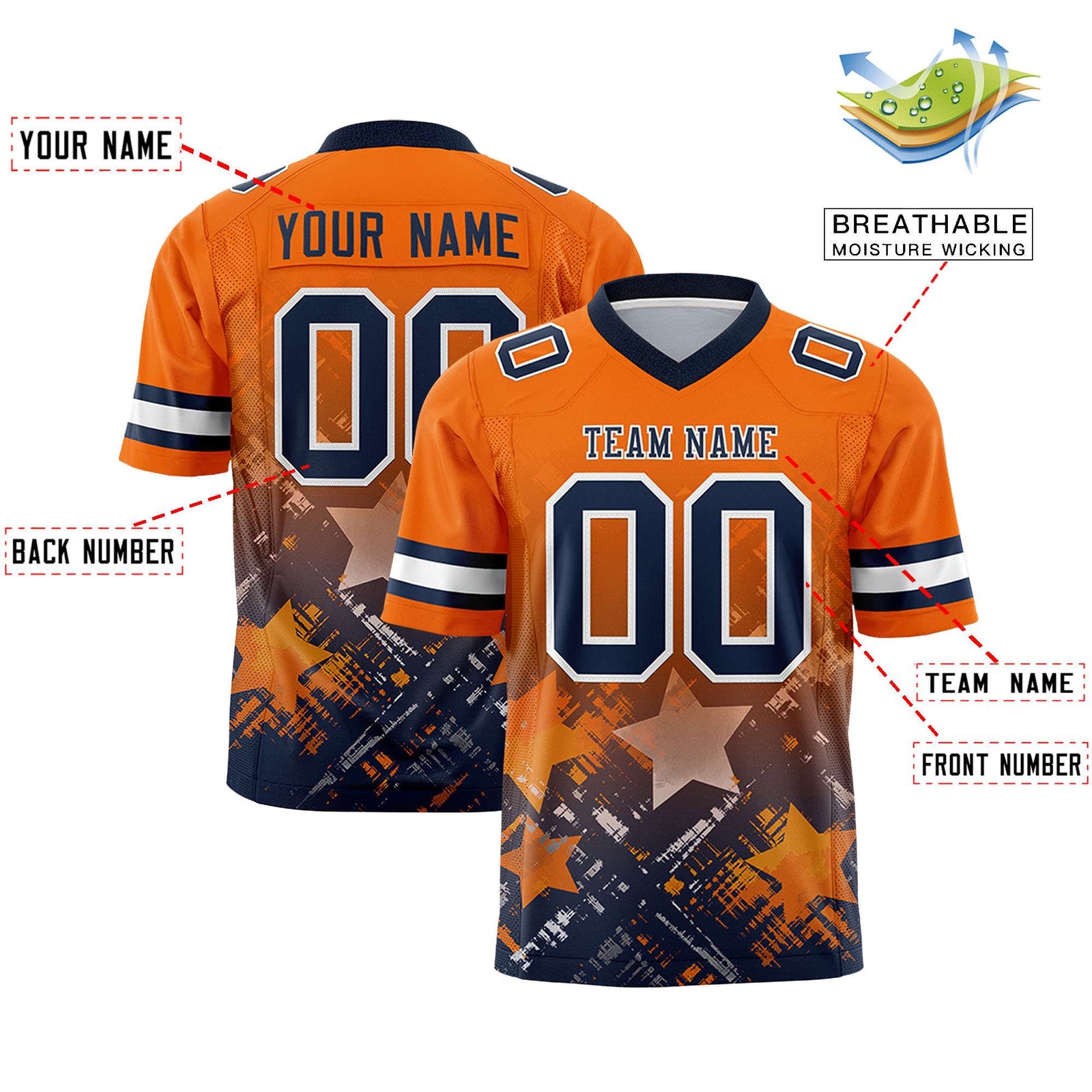 Custom Orange and Navy Customize Flag Football Jersey - 7v7 Uniform| KXKSHOP