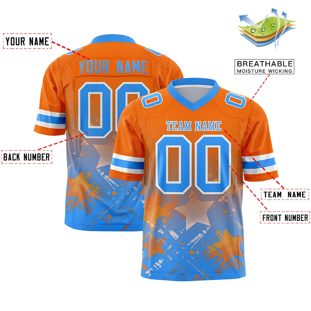 Custom Orange and Light Blue Customize Flag Football Jersey - 7v7 Uniform| KXKSHOP
