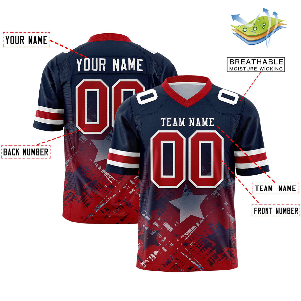 Custom Navy and Red Customize Flag Football Jersey - 7v7 Uniform| KXKSHOP